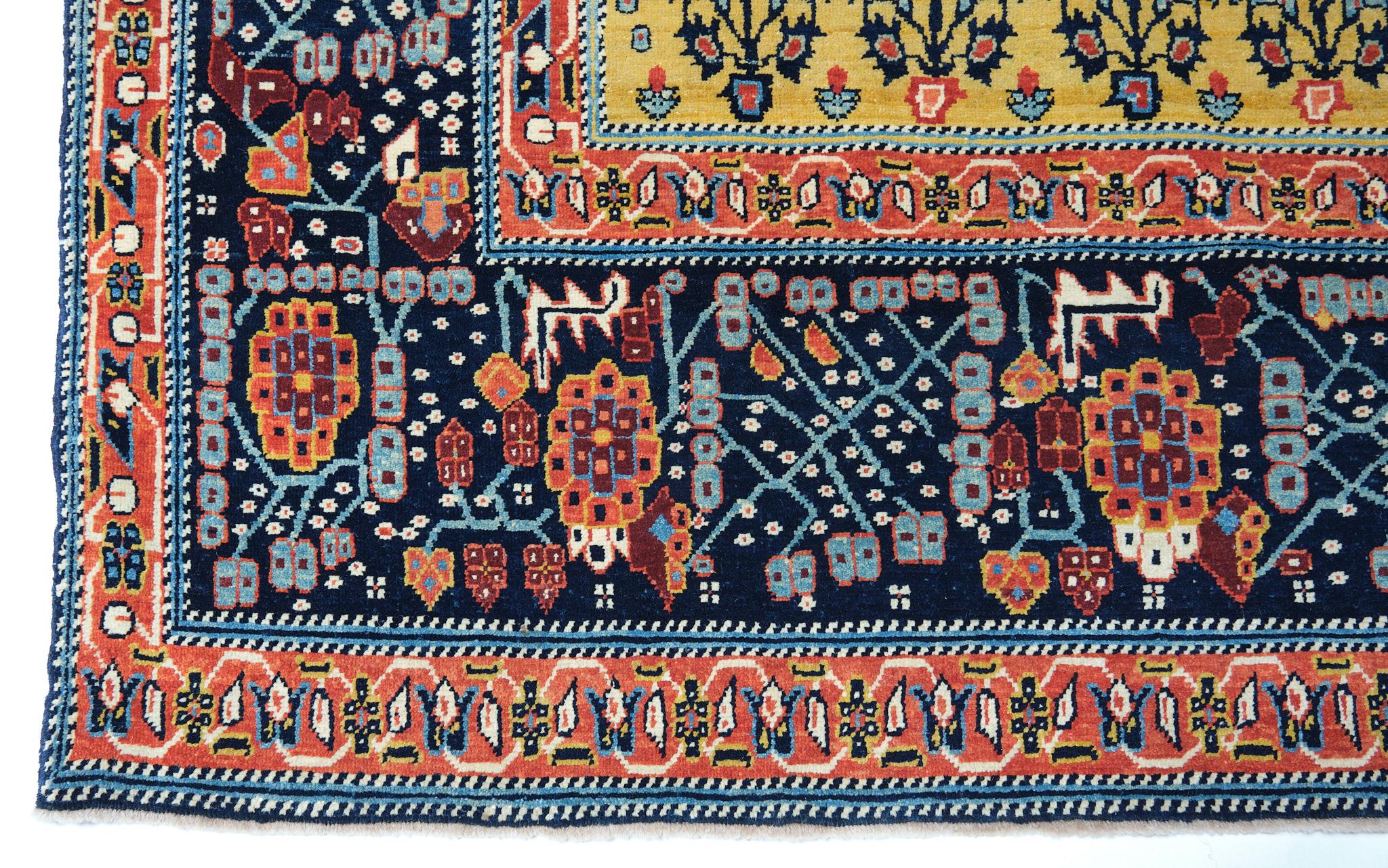 Turkish Ararat Rugs Senna Rows of Flowers Rug, 19th Century Revival Carpet Natural Dyed For Sale