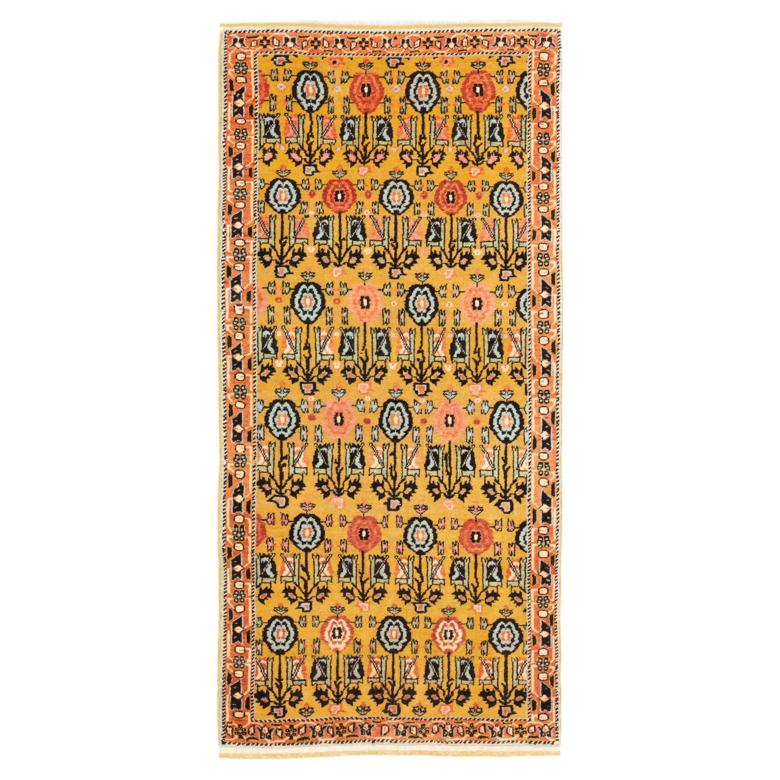 Ararat Rugs Senna Rows of Flowers Rug, 19th Century Revival Carpet Natural Dyed For Sale
