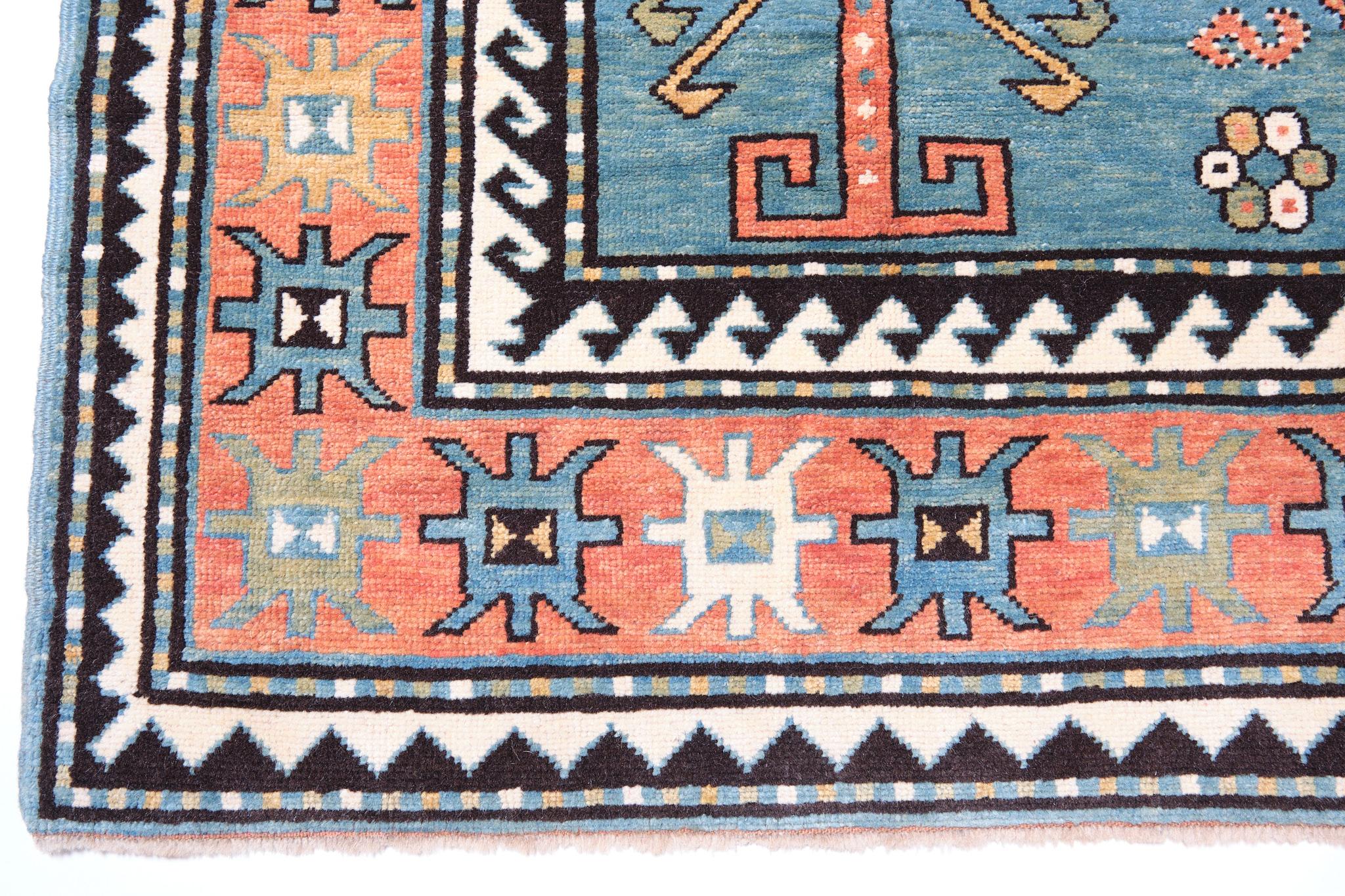 Turkish Ararat Rugs Sewan Kazak Rug, 19th Century Caucasian Revival Carpet Natural Dyed For Sale