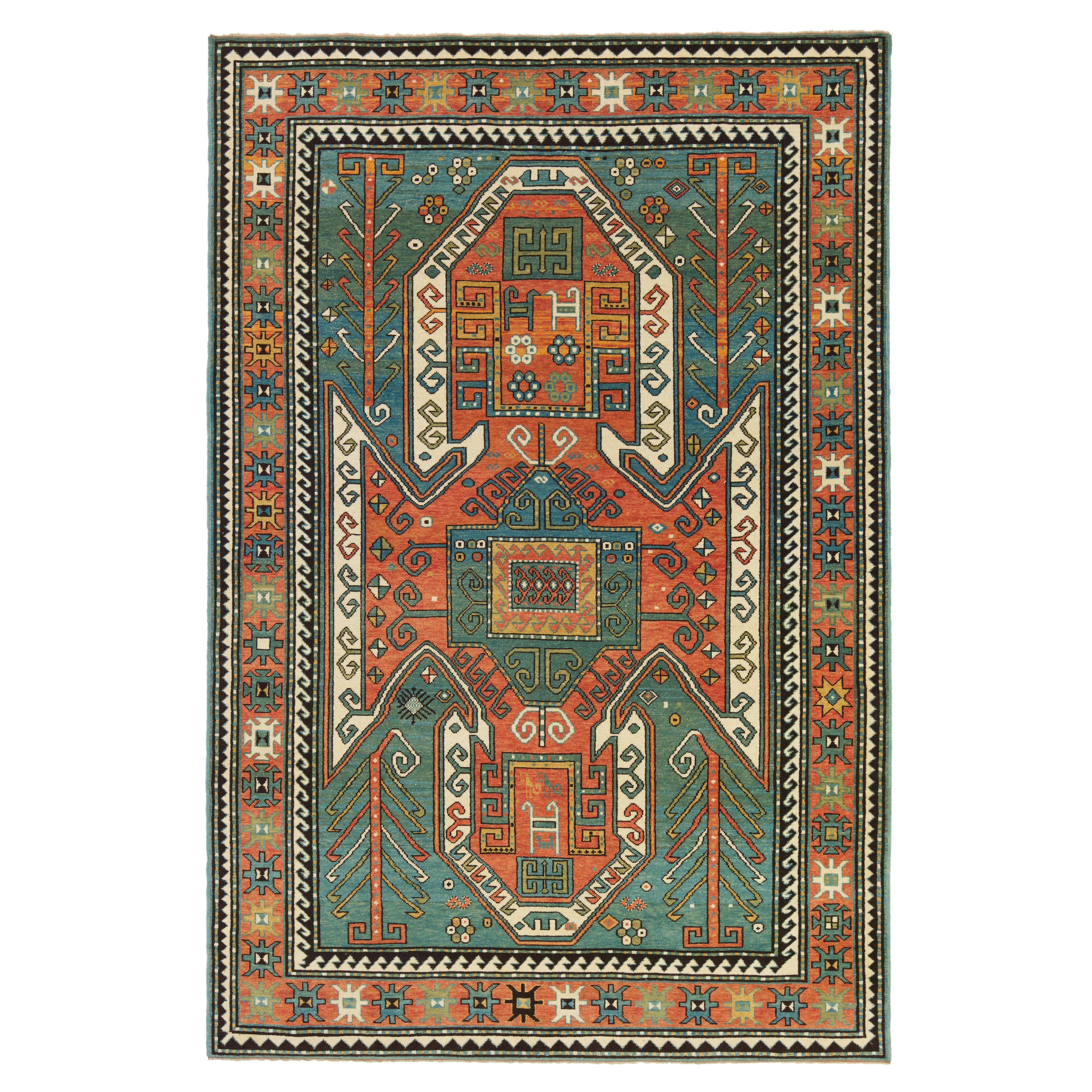 Ararat Rugs Sewan Kazak Rug, 19th Century Caucasian Revival Carpet Natural Dyed For Sale