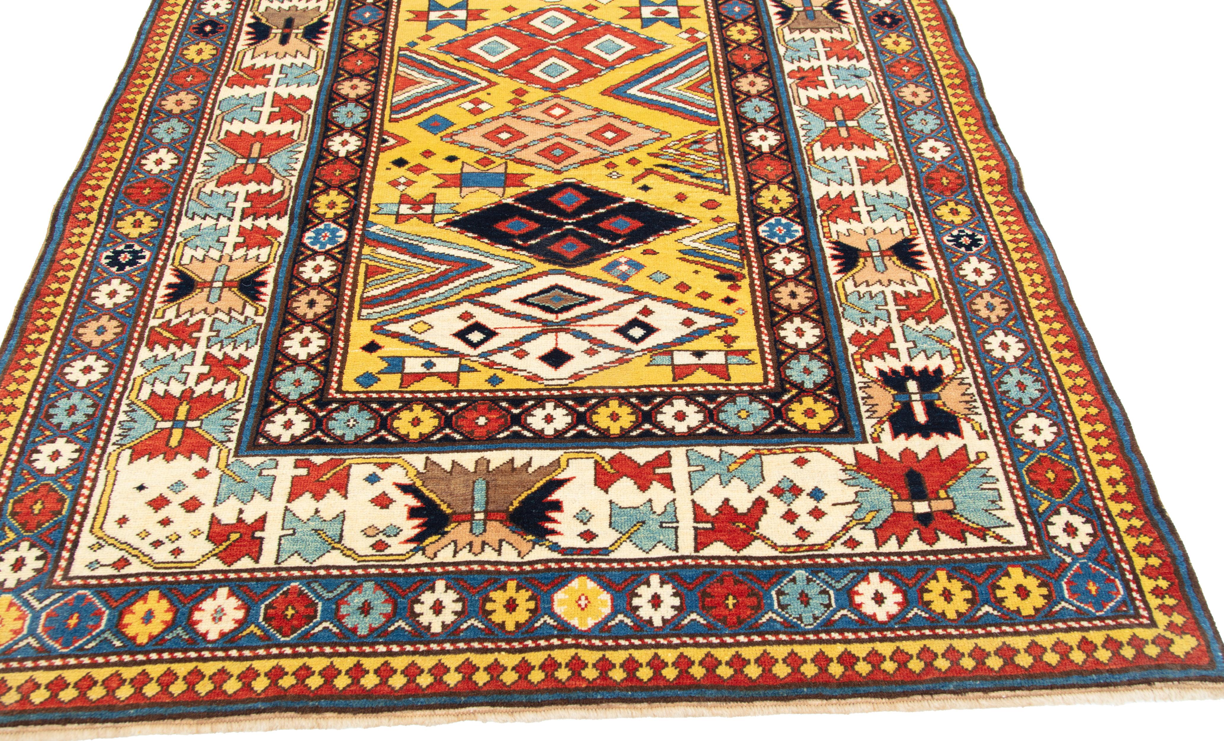 Turkish Ararat Rugs Shirvan Rug with Geometric Patterns Antique Caucasian Revival Carpet For Sale