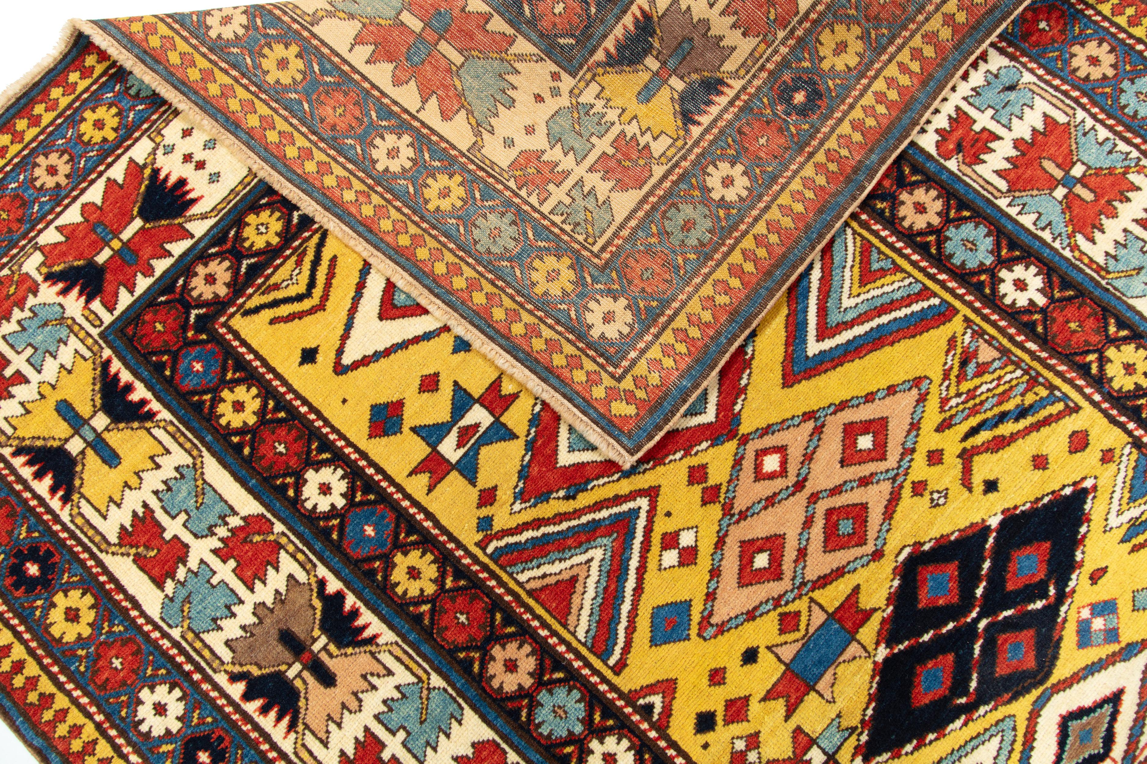 Vegetable Dyed Ararat Rugs Shirvan Rug with Geometric Patterns Antique Caucasian Revival Carpet For Sale