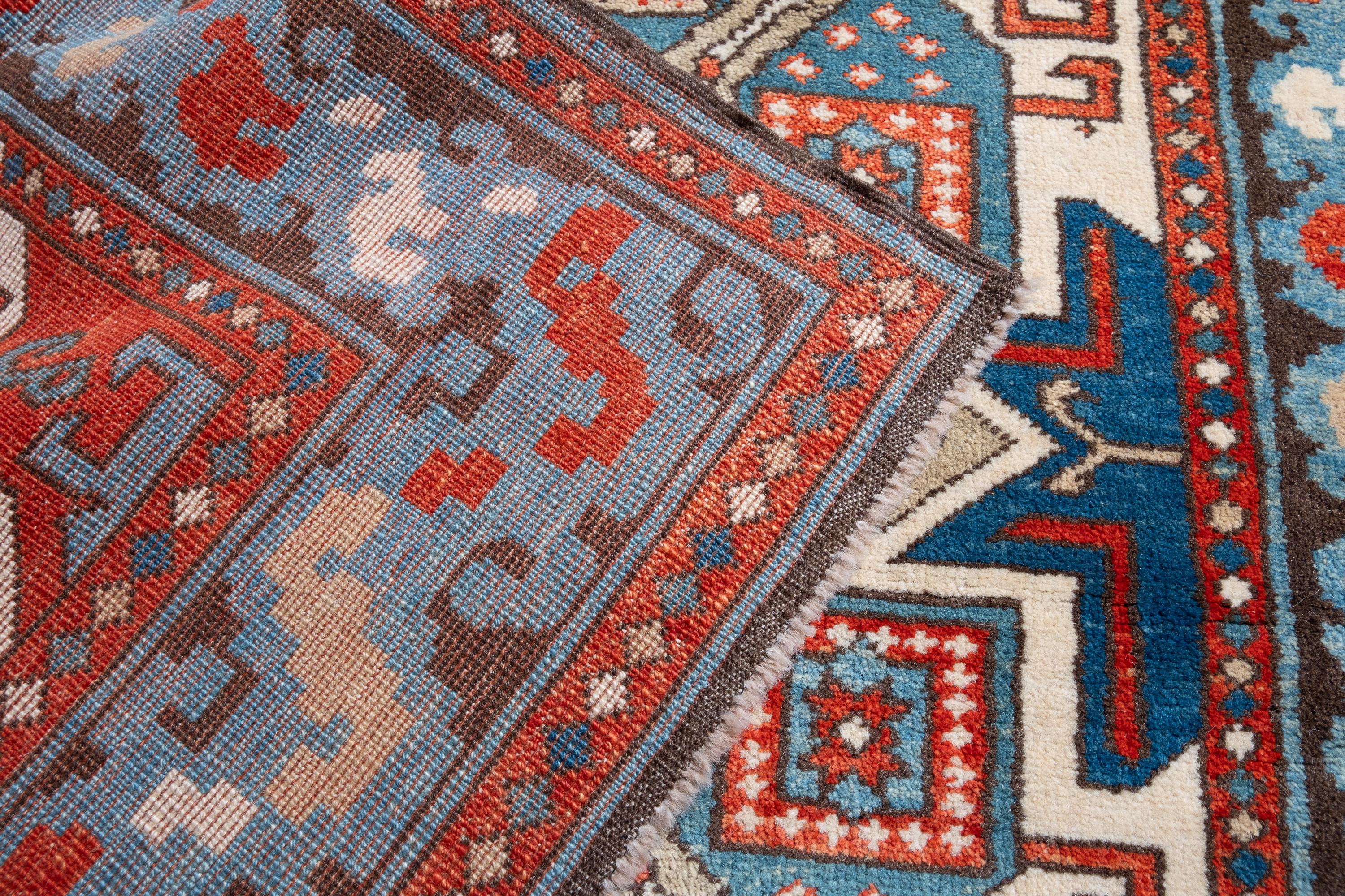 Turkish Ararat Rugs Star Kazak Rug Caucasian 19th C. Antique Revival Carpet Natural Dyed For Sale