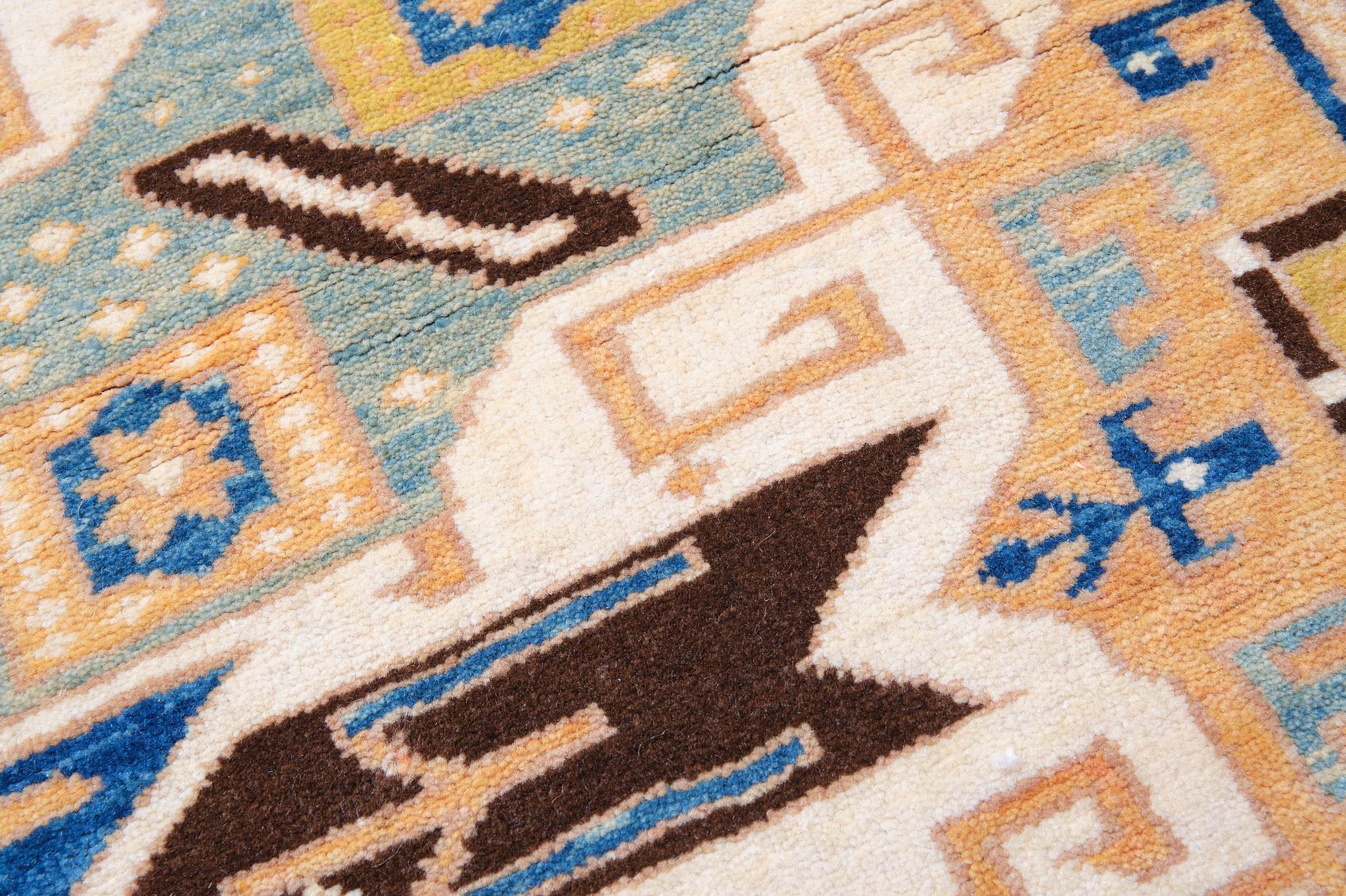 Vegetable Dyed Ararat Rugs Star Kazak Rug Caucasian 19th C. Antique Revival Carpet Natural Dyed For Sale