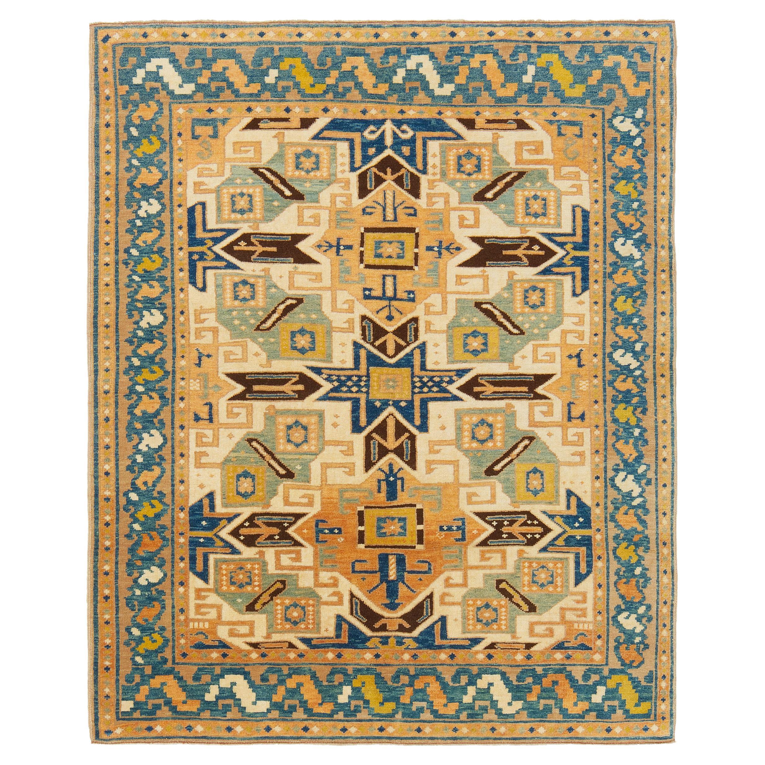 Ararat Rugs Star Kazak Rug Caucasian 19th C. Antique Revival Carpet Natural Dyed For Sale