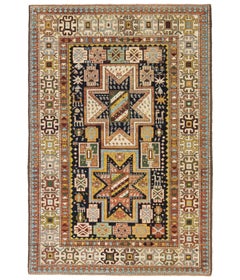 Ararat Rugs Star Medallion Shirvan Rug Caucasian Revival Carpet, Natural Dyed