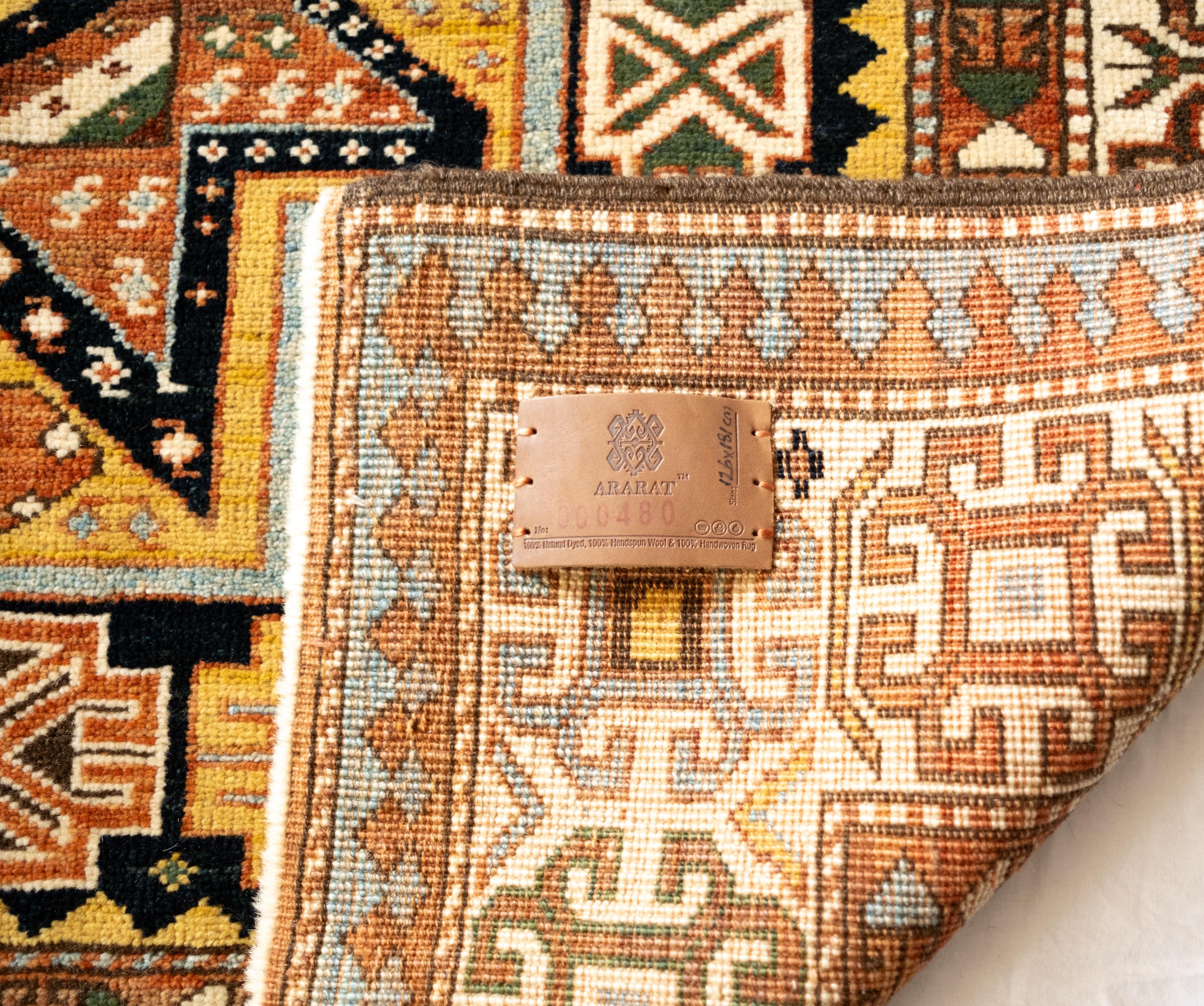 Vegetable Dyed Ararat Rugs Star Medallion Shirvan Rug Caucasian Revival Carpet, Natural Dyed For Sale