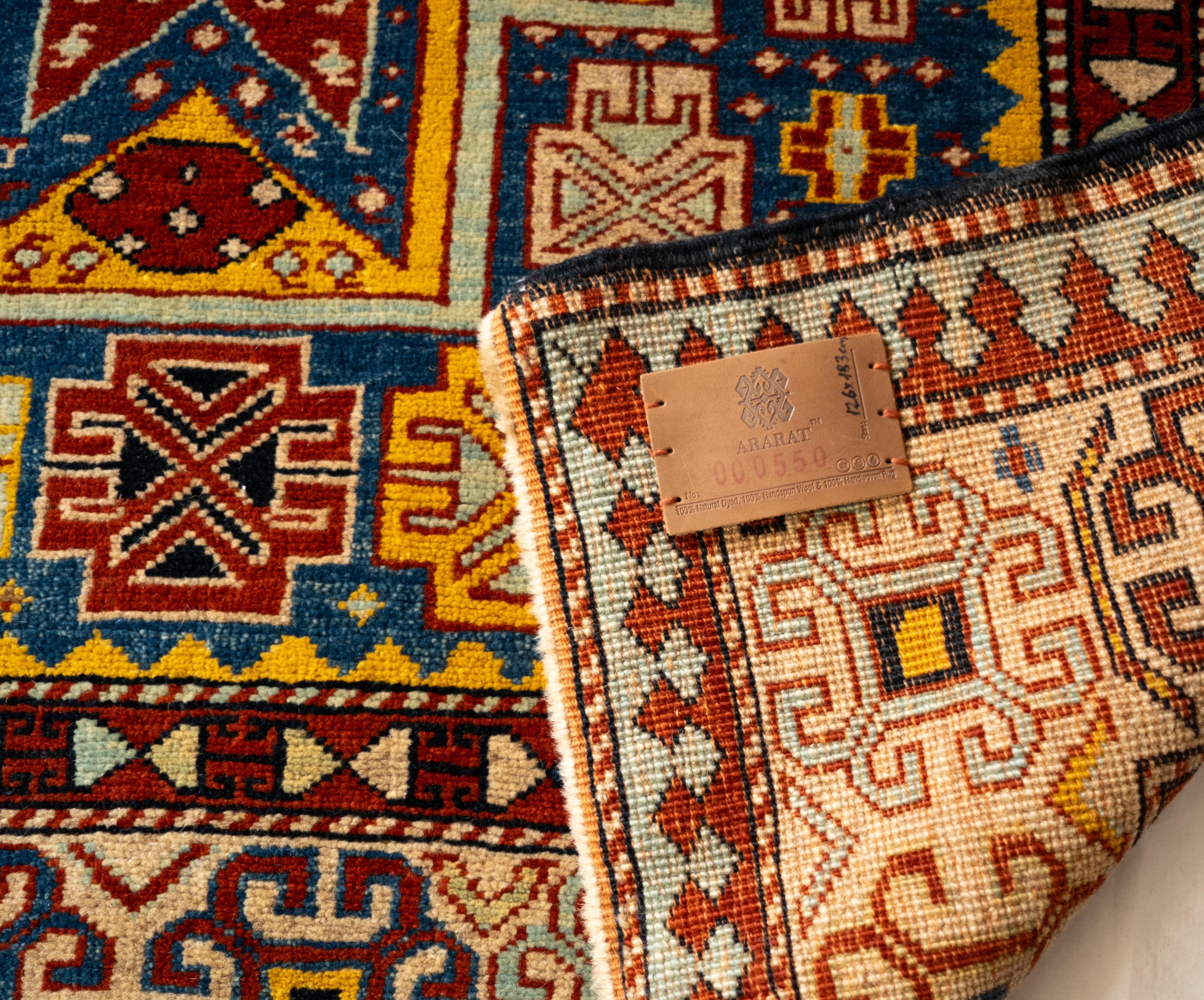 Contemporary Ararat Rugs Star Medallion Shirvan Rug Caucasian Revival Carpet, Natural Dyed For Sale