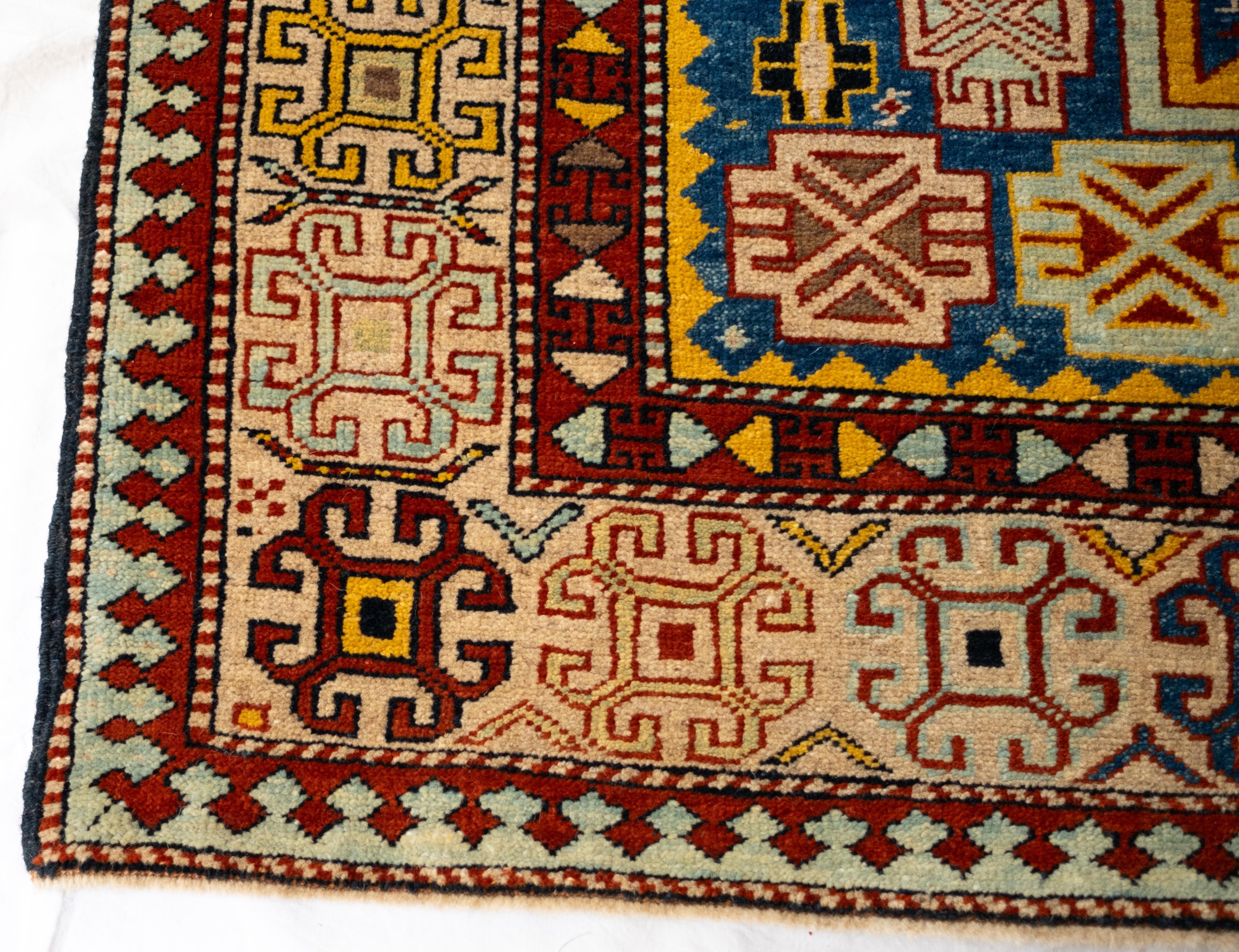 Wool Ararat Rugs Star Medallion Shirvan Rug Caucasian Revival Carpet, Natural Dyed For Sale