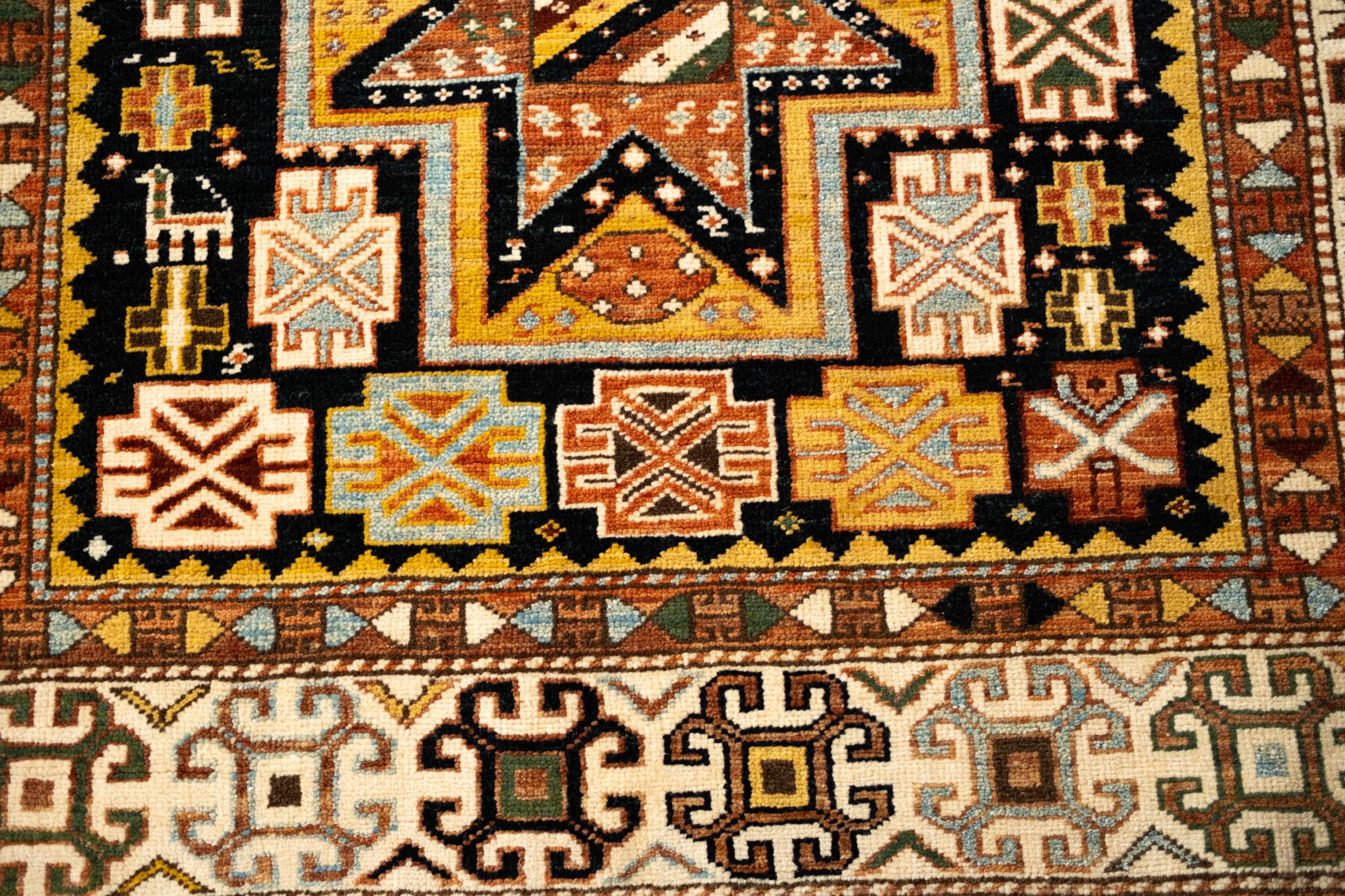 Contemporary Ararat Rugs Star Medallion Shirvan Rug Caucasian Revival Carpet, Natural Dyed For Sale
