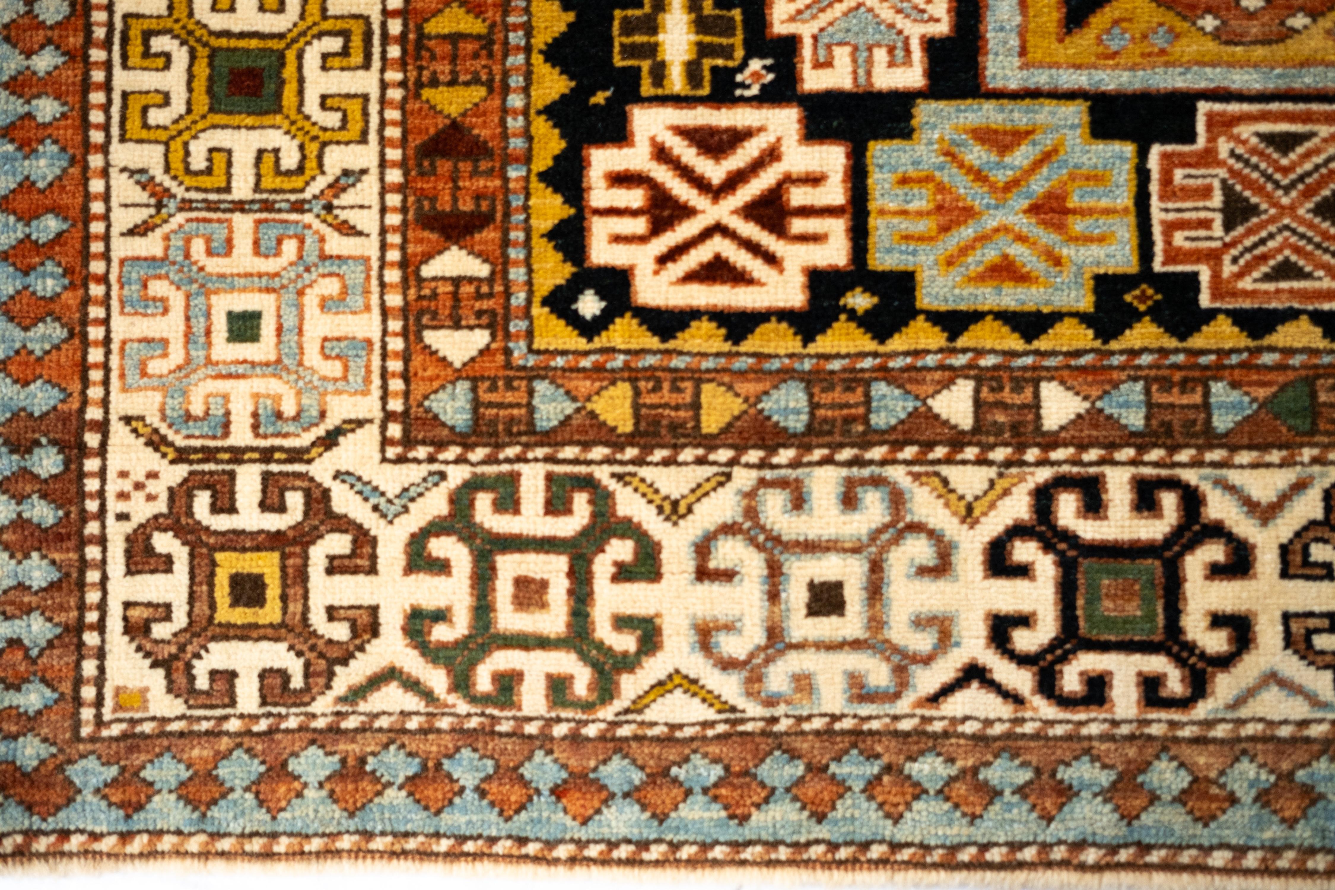 Wool Ararat Rugs Star Medallion Shirvan Rug Caucasian Revival Carpet, Natural Dyed For Sale