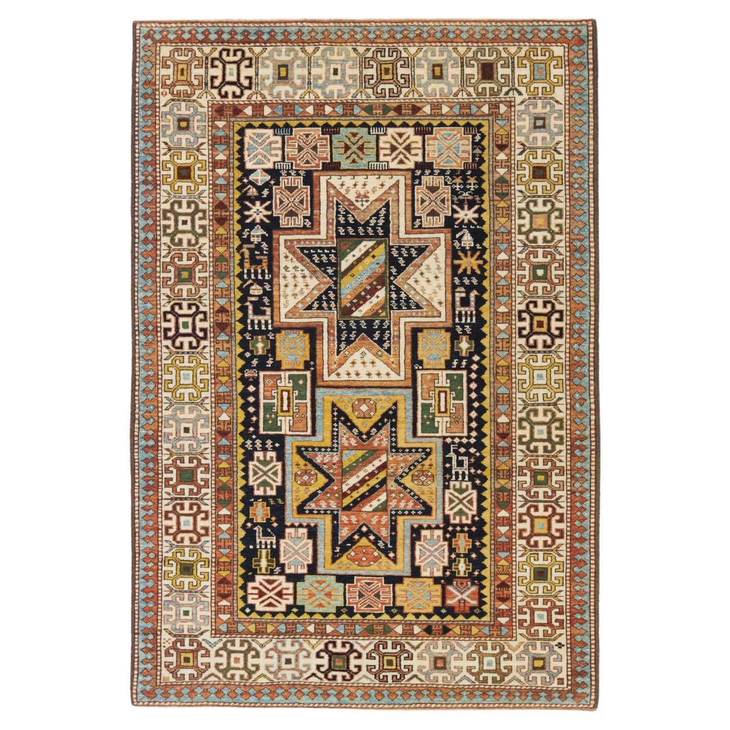 Ararat Rugs Star Medallion Shirvan Rug Caucasian Revival Carpet, Natural Dyed