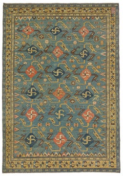 Ararat Rugs Swastika Design Rug, Antique Caucasus Revival Carpet, Natural Dyed