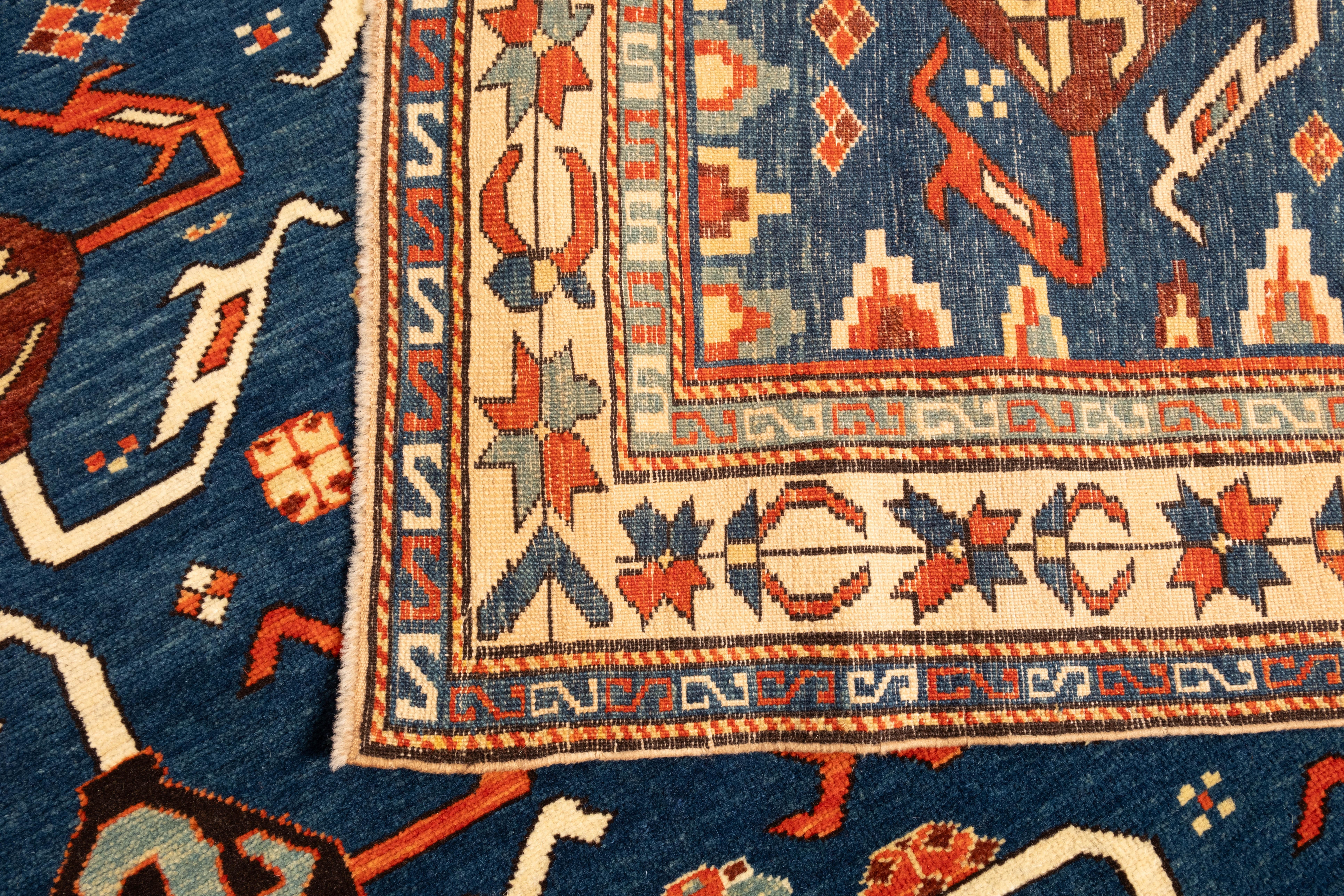 Contemporary Ararat Rugs Swastika Design Rug, Antique Caucasus Revival Carpet, Natural Dyed For Sale
