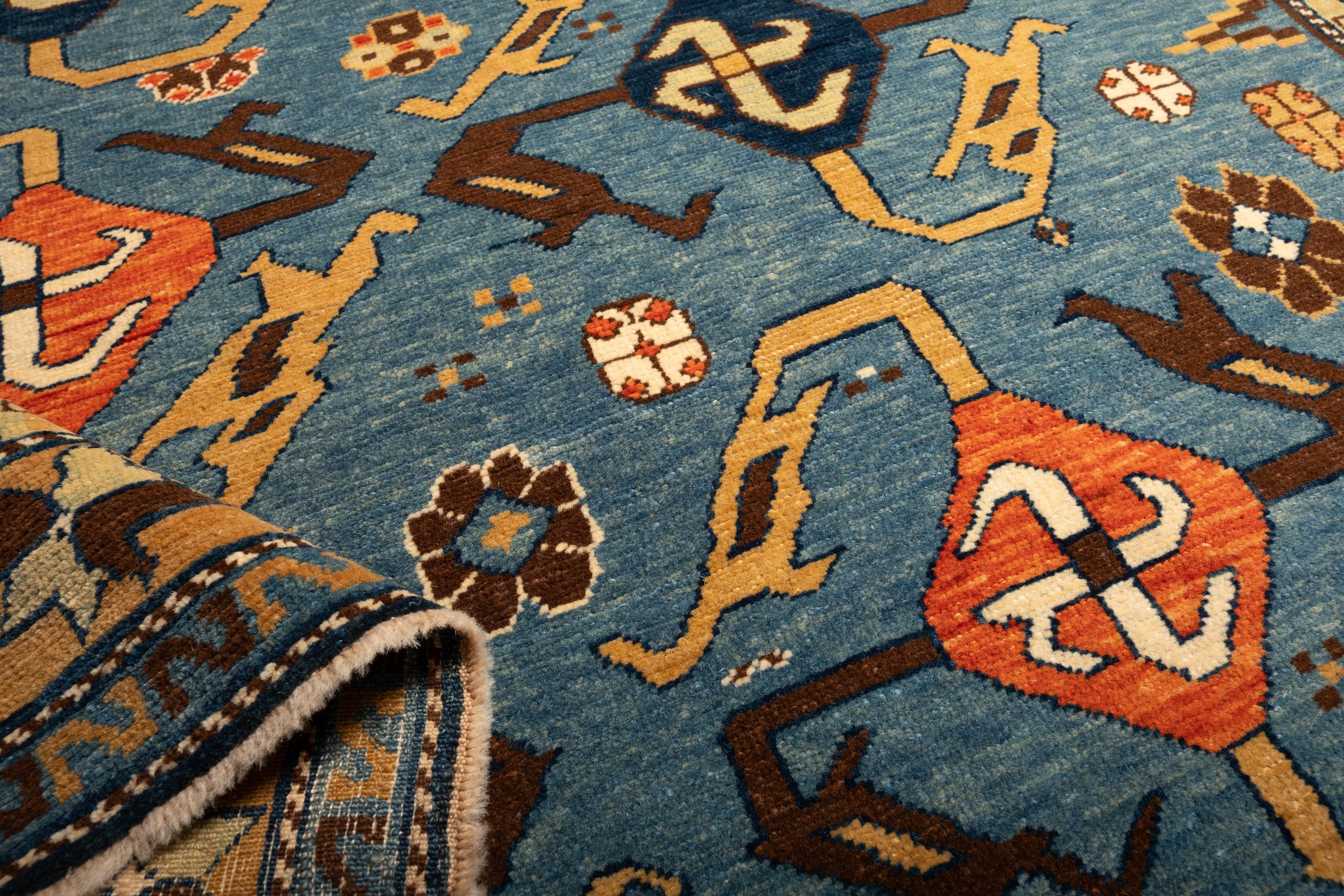 Ararat Rugs Swastika Design Rug, Antique Caucasus Revival Carpet, Natural Dyed For Sale 1