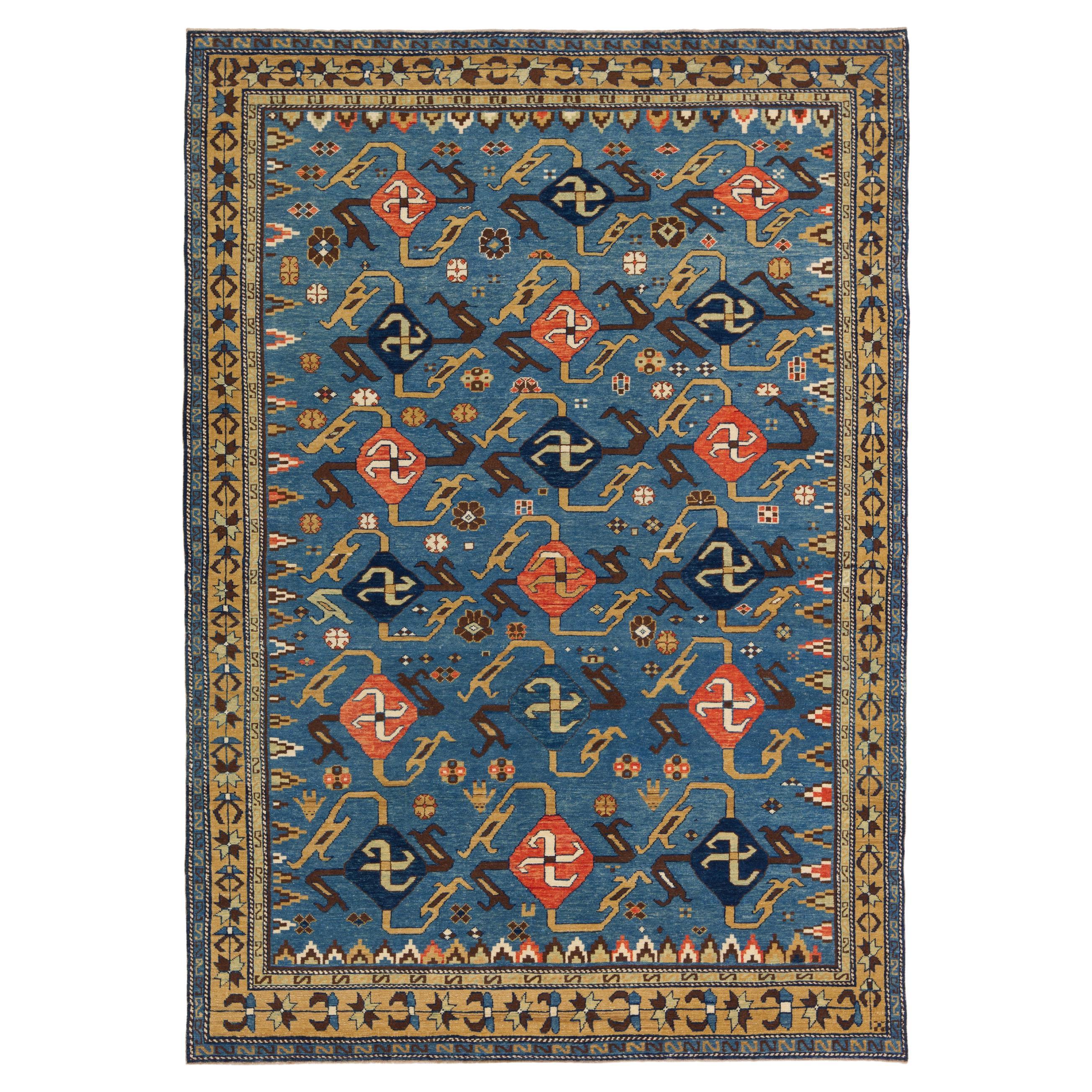 Ararat Rugs Swastika Design Teppich, Antike Kaukasus Revival Teppiche, Natürlich gefärbt im Angebot