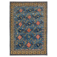 Ararat Rugs Swastika Design Rug, Antique Caucasus Revival Carpet, Natural Dyed