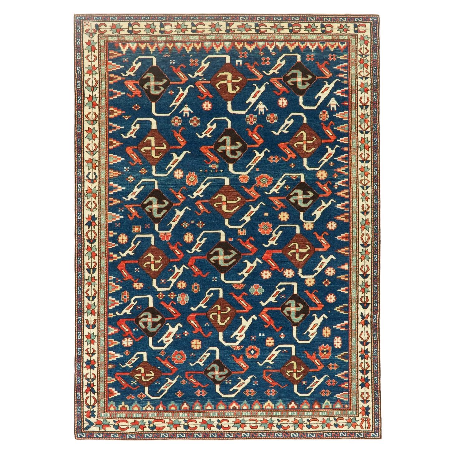 Ararat Rugs Swastika Design Teppich, Antike Kaukasus Revival Teppiche, Natürlich gefärbt