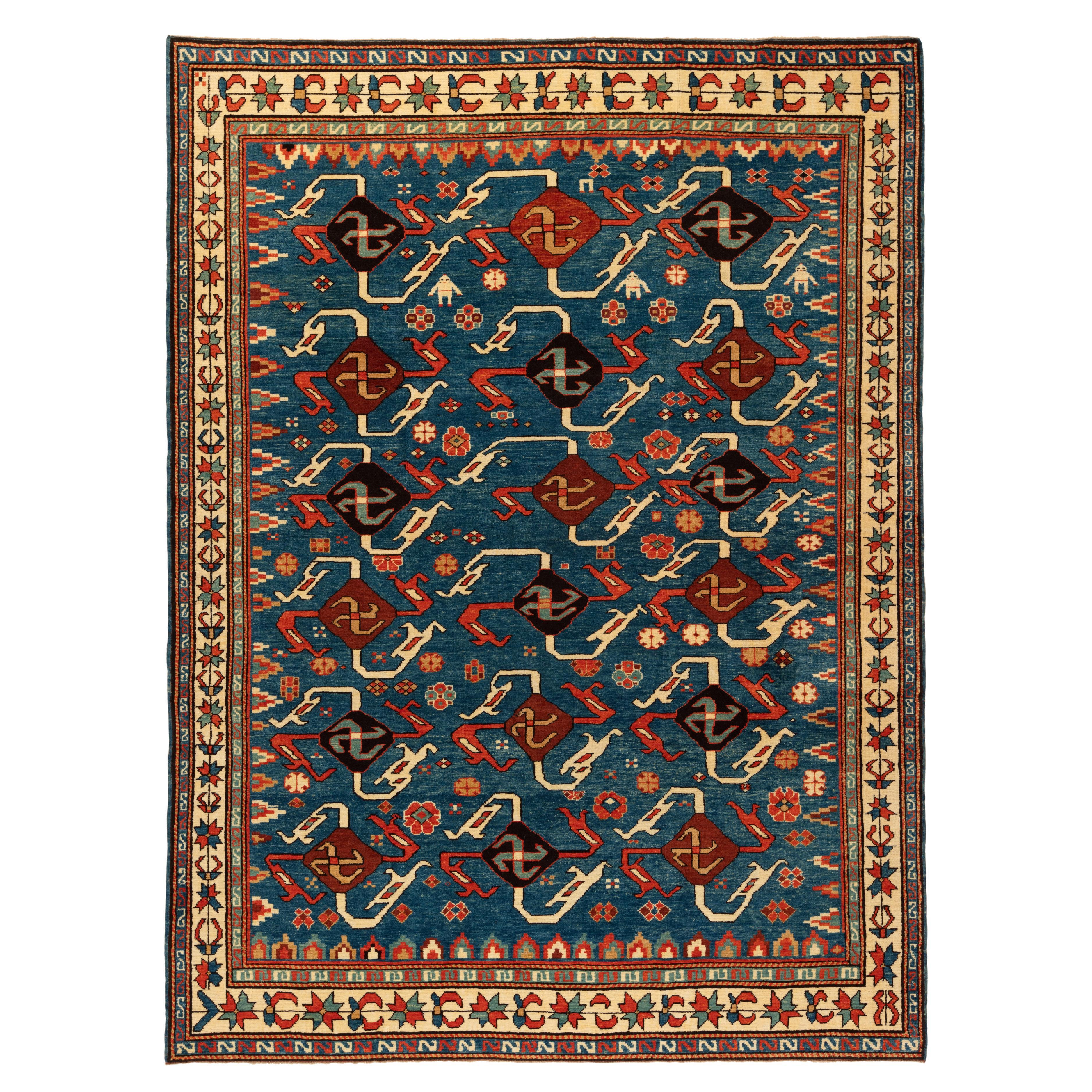 Ararat Rugs Swastika Design Rug, Antique Caucasus Revival Carpet, Natural Dyed For Sale