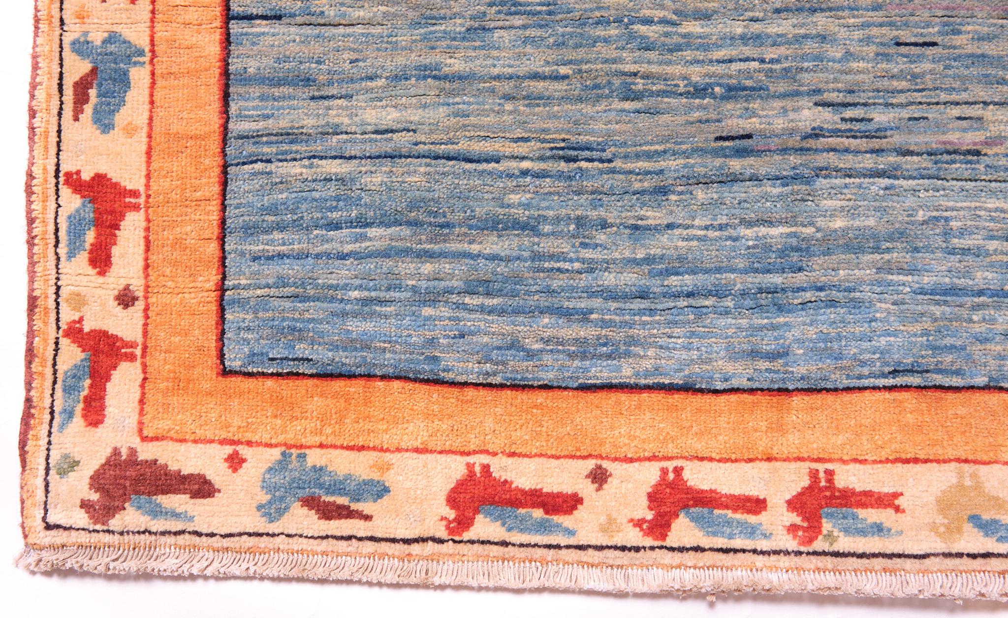 Revival Ararat Rugs The Blue Color Rug, Modern Impressionist River Carpet Natural Dyed For Sale