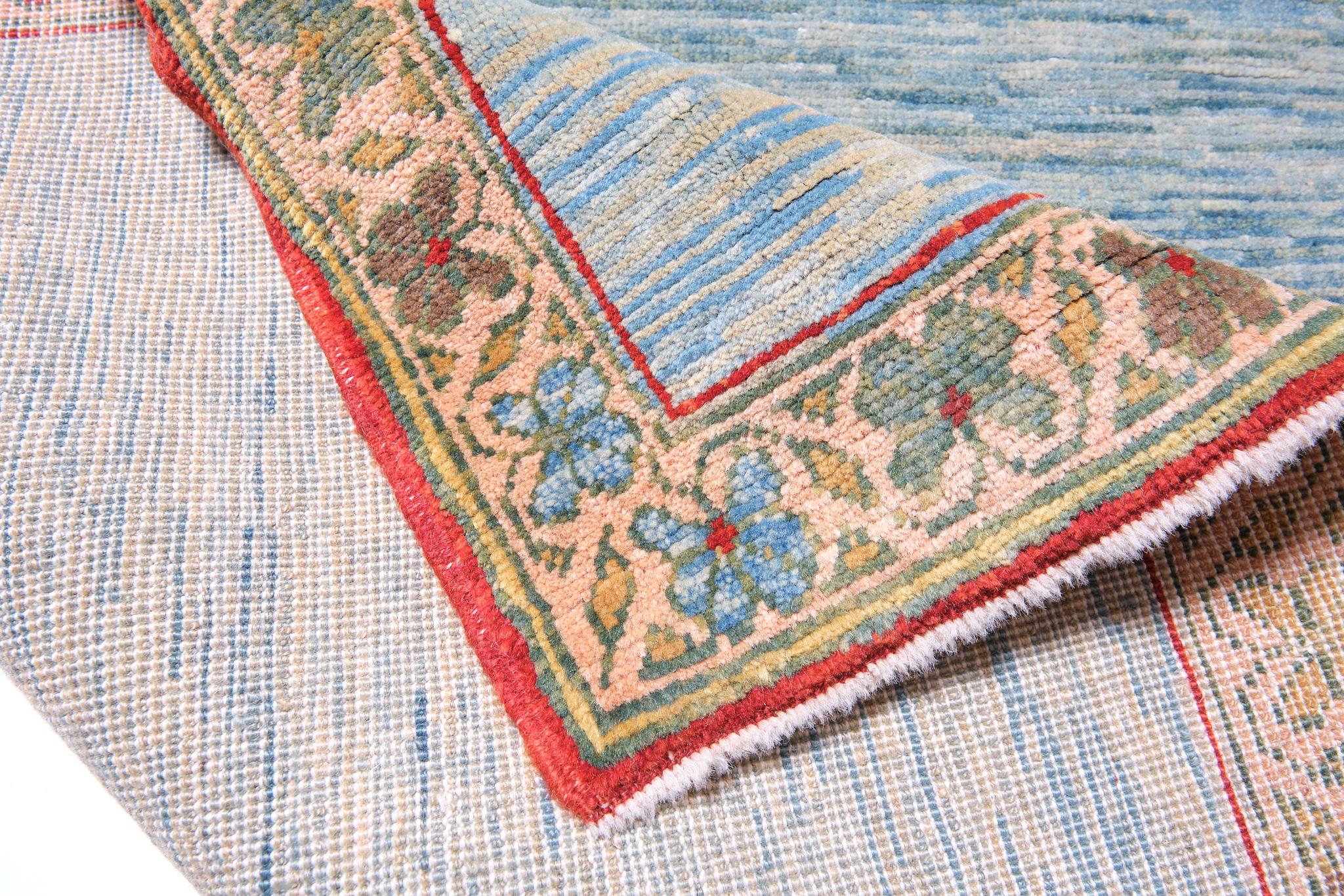 Revival Ararat Rugs the Blue Color Rug, Modern Impressionist River Carpet Natural Dyed For Sale