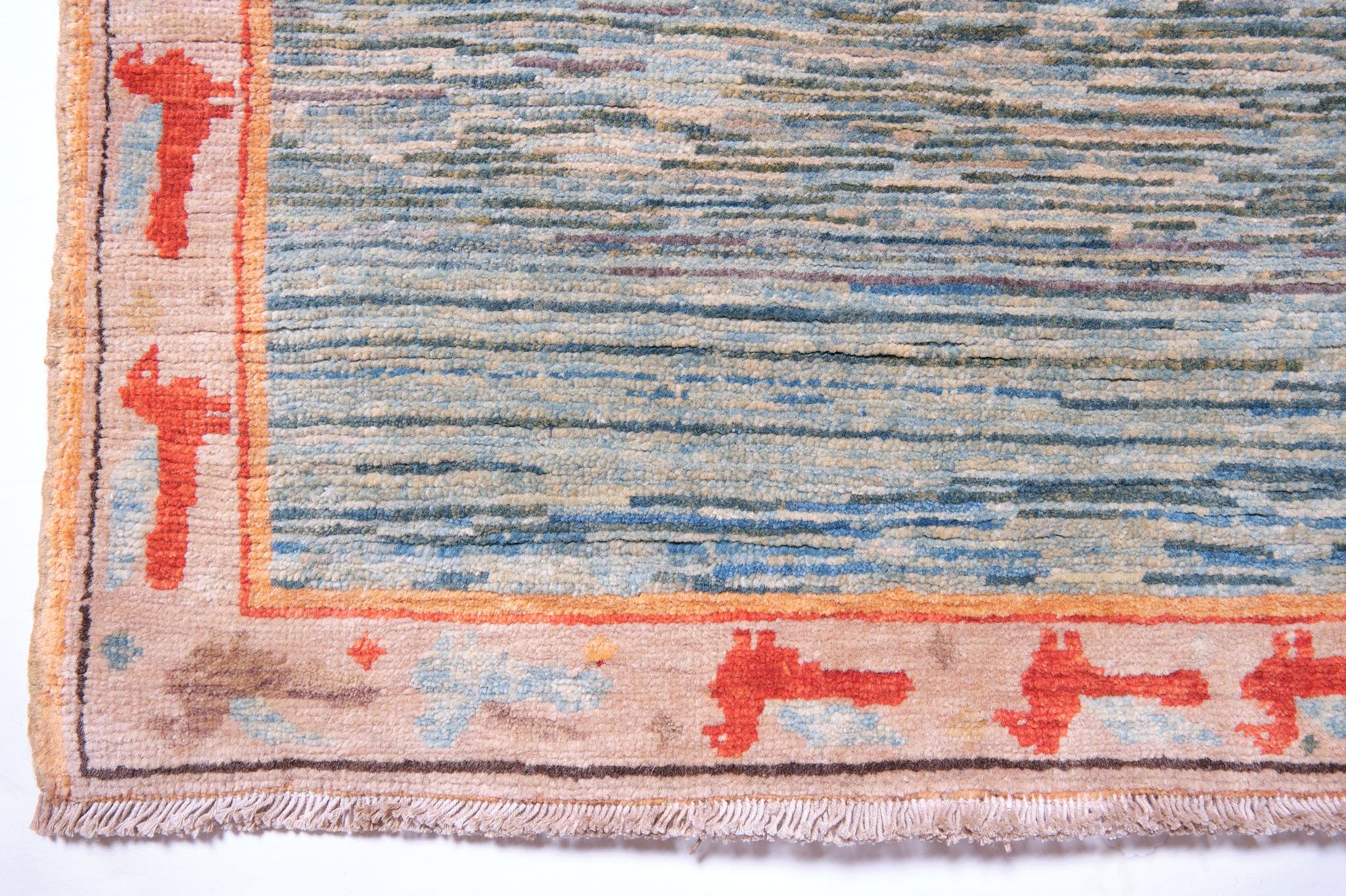 Revival Ararat Rugs the Green Color Rug, Modern Impressionist River Carpet Natural Dyed For Sale