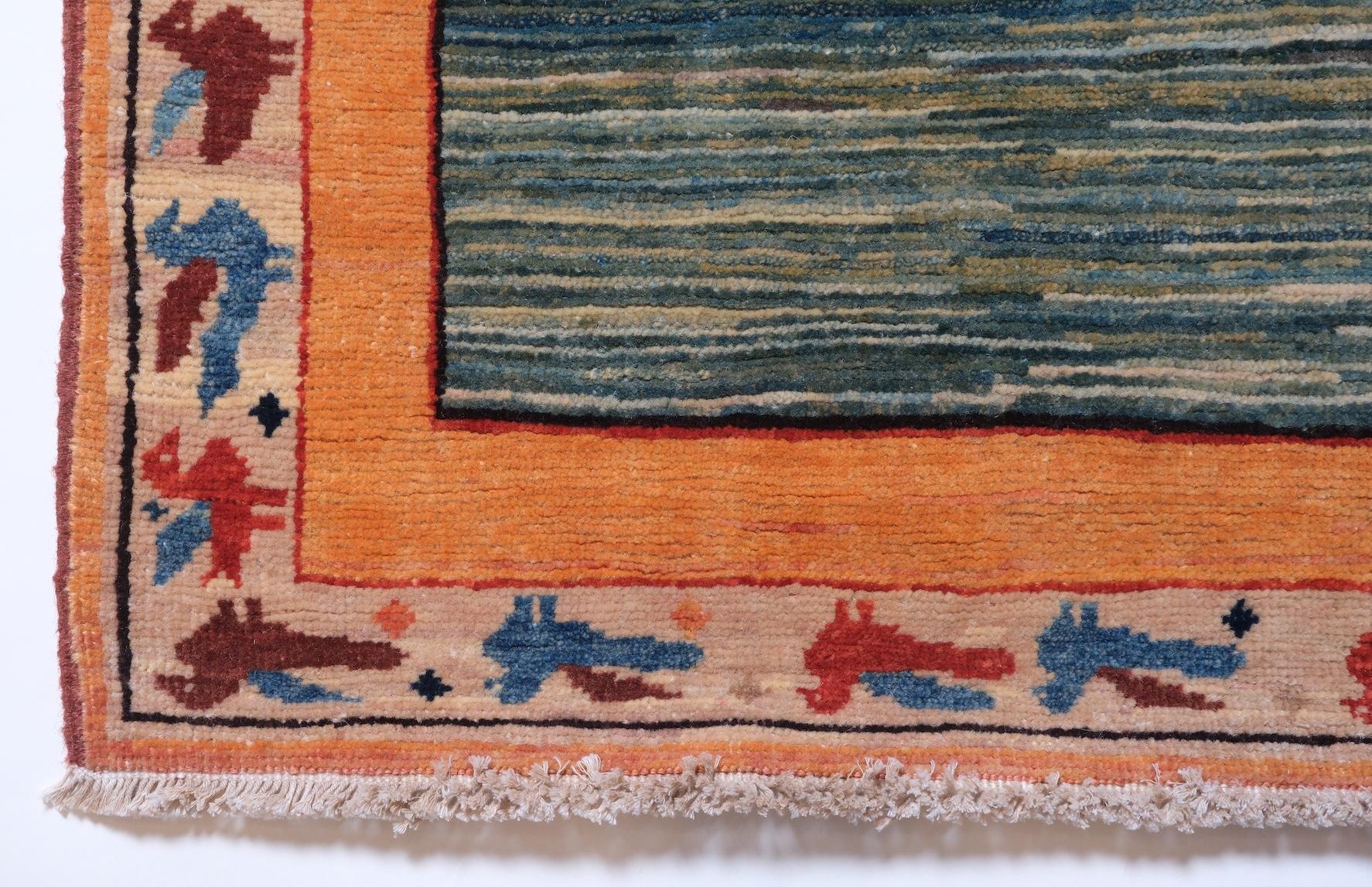 Revival Ararat Rugs the Green Color Rug, Modern Impressionist River Carpet Natural Dyed en vente