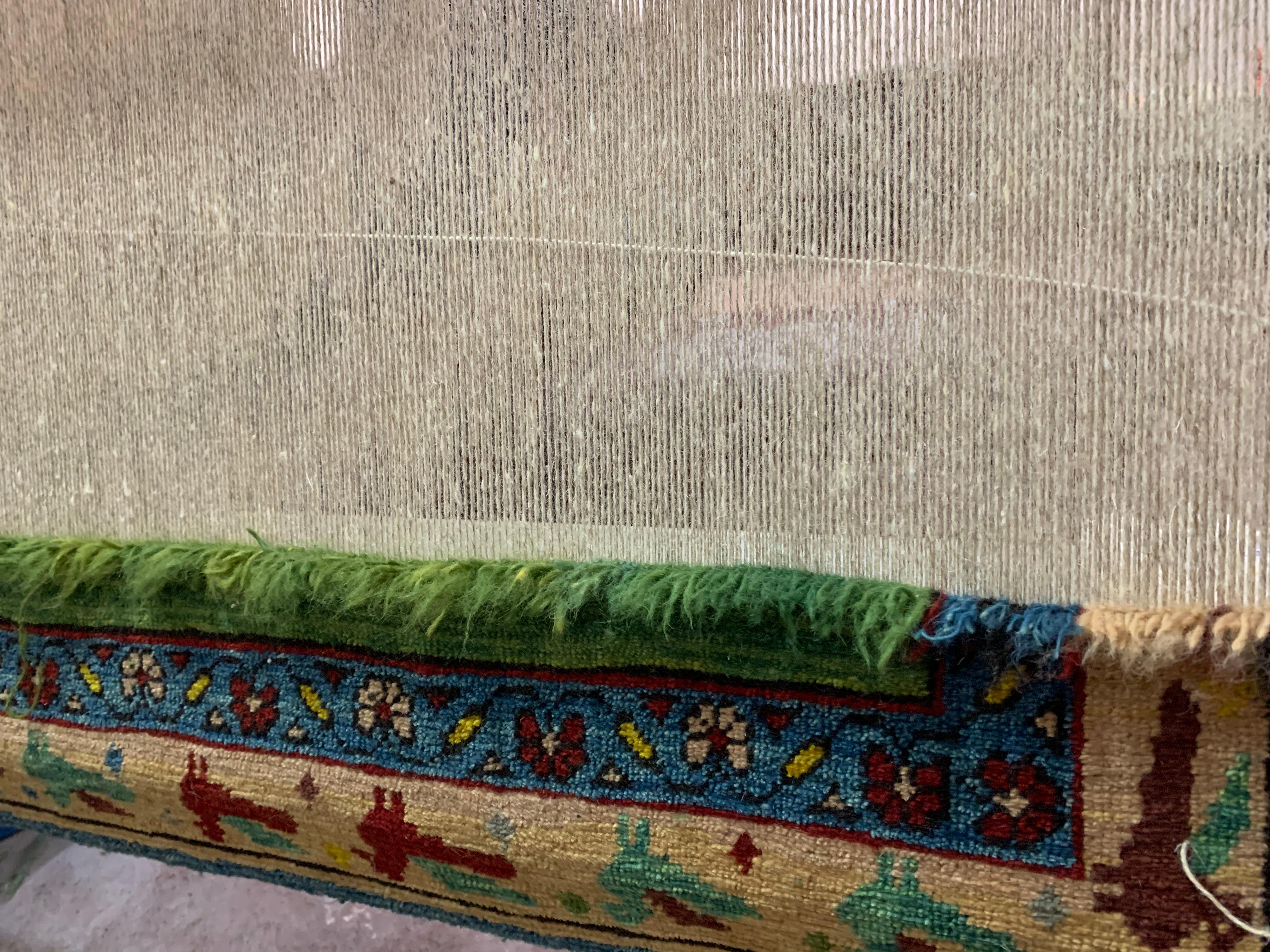 Turkish Ararat Rugs the Green Color Rug, Modern Impressionist River Carpet Natural Dyed For Sale