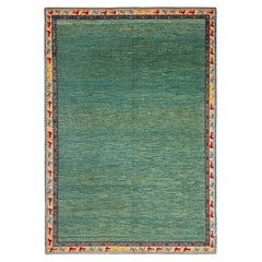 Ararat Rugs the Green Color Rug, Modern Impressionist River Carpet Natural Dyed