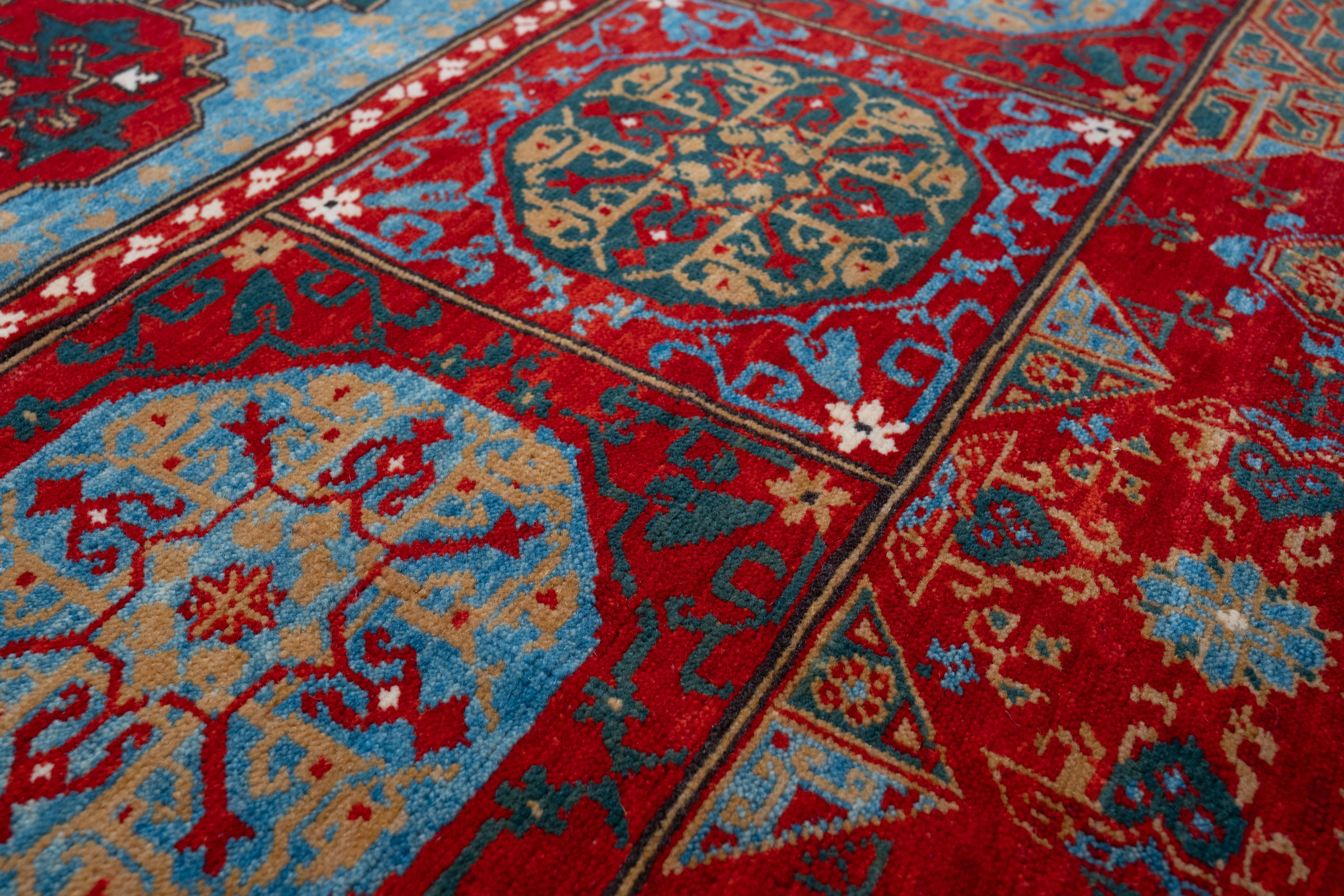 Turkish Ararat Rugs The Simonetti Mamluk Carpet 16th C. Revival Rug, Square Natural Dyed For Sale