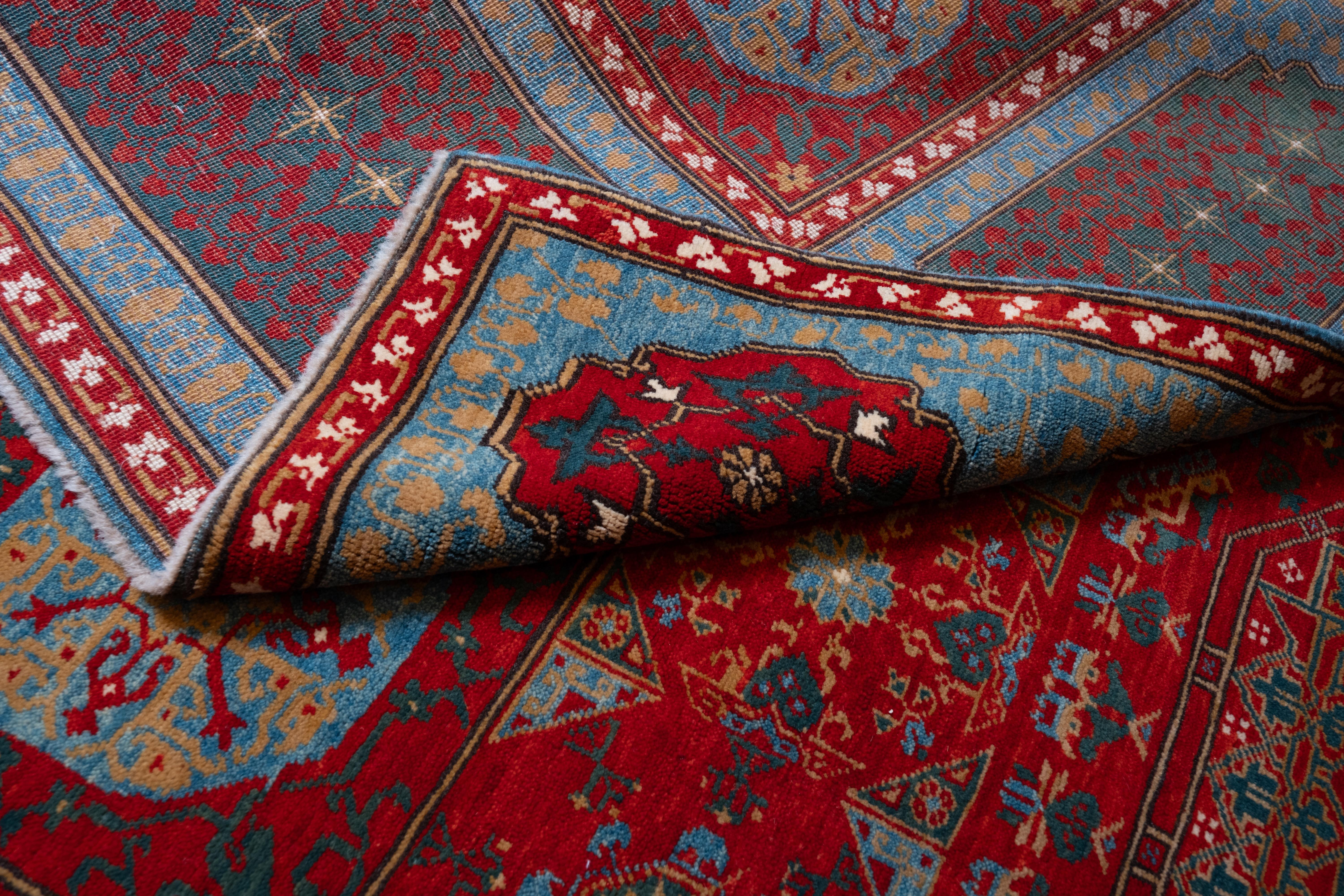 Noué à la main Ararat Rugs The Simonetti Mamluk Carpet 16th C. Revive Rug, Square Natural Dyed en vente