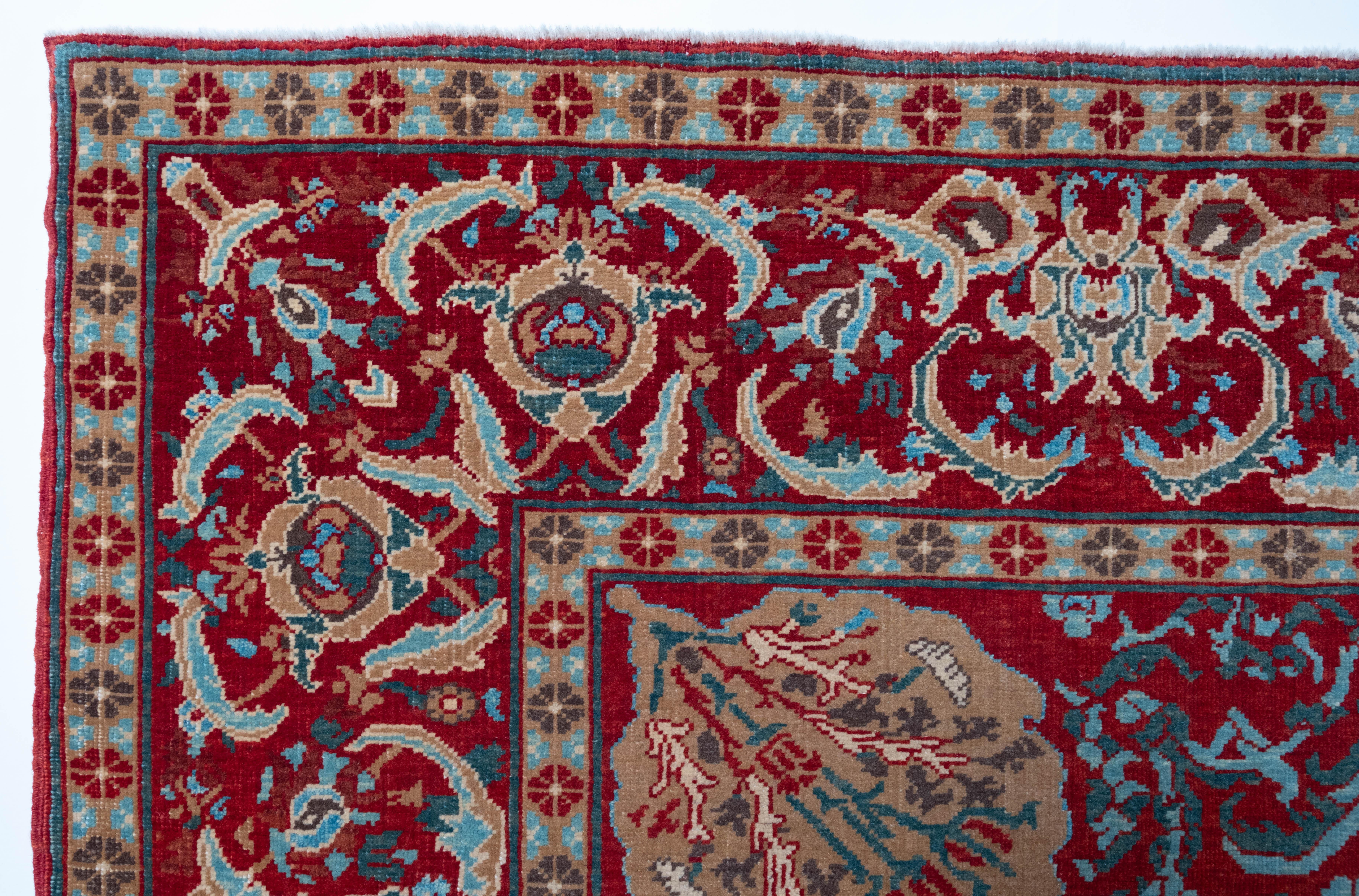 Turkish Court Manufactury Rugs were woven in the Egyptian workshops founded by Ottoman Empire in the 16th century. Those carpets were woven in Egypt, following the paper cartoons probably created in Istanbul and sent to Cairo at that time.The source