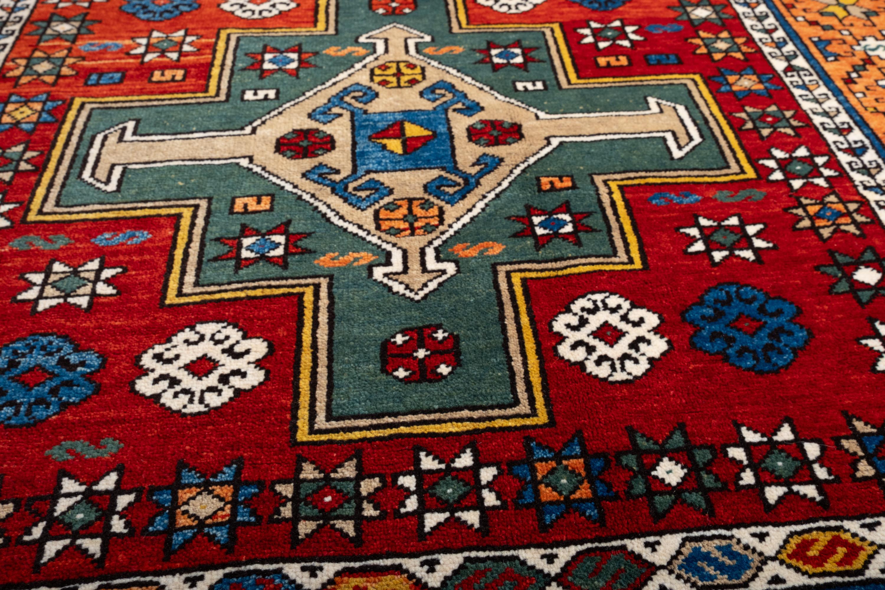 Ararat Rugs Two Medallions Kagizman Kazak Rug Antique Revival Carpet Natural Dye In New Condition For Sale In Tokyo, JP