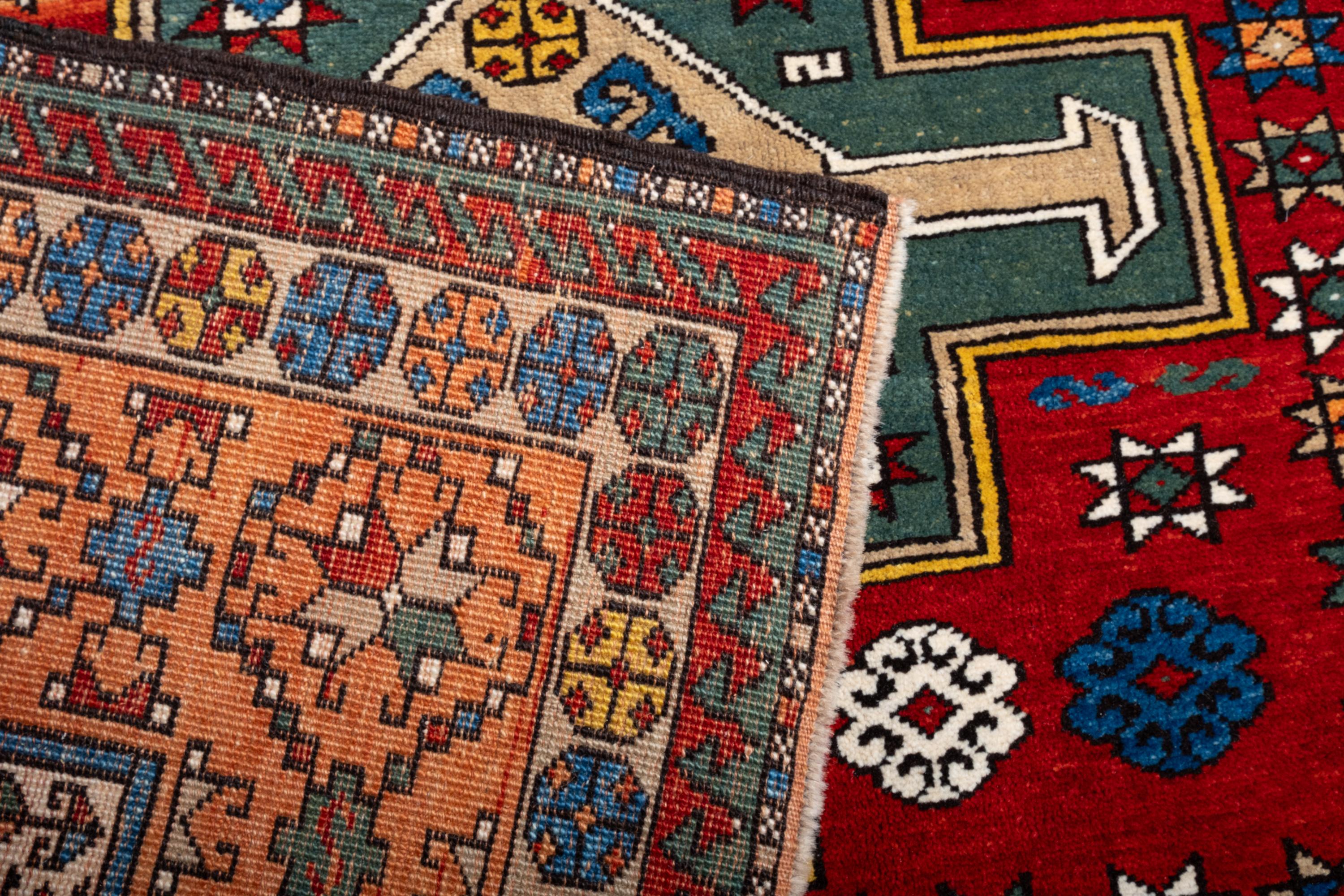 Contemporary Ararat Rugs Two Medallions Kagizman Kazak Rug Antique Revival Carpet Natural Dye For Sale
