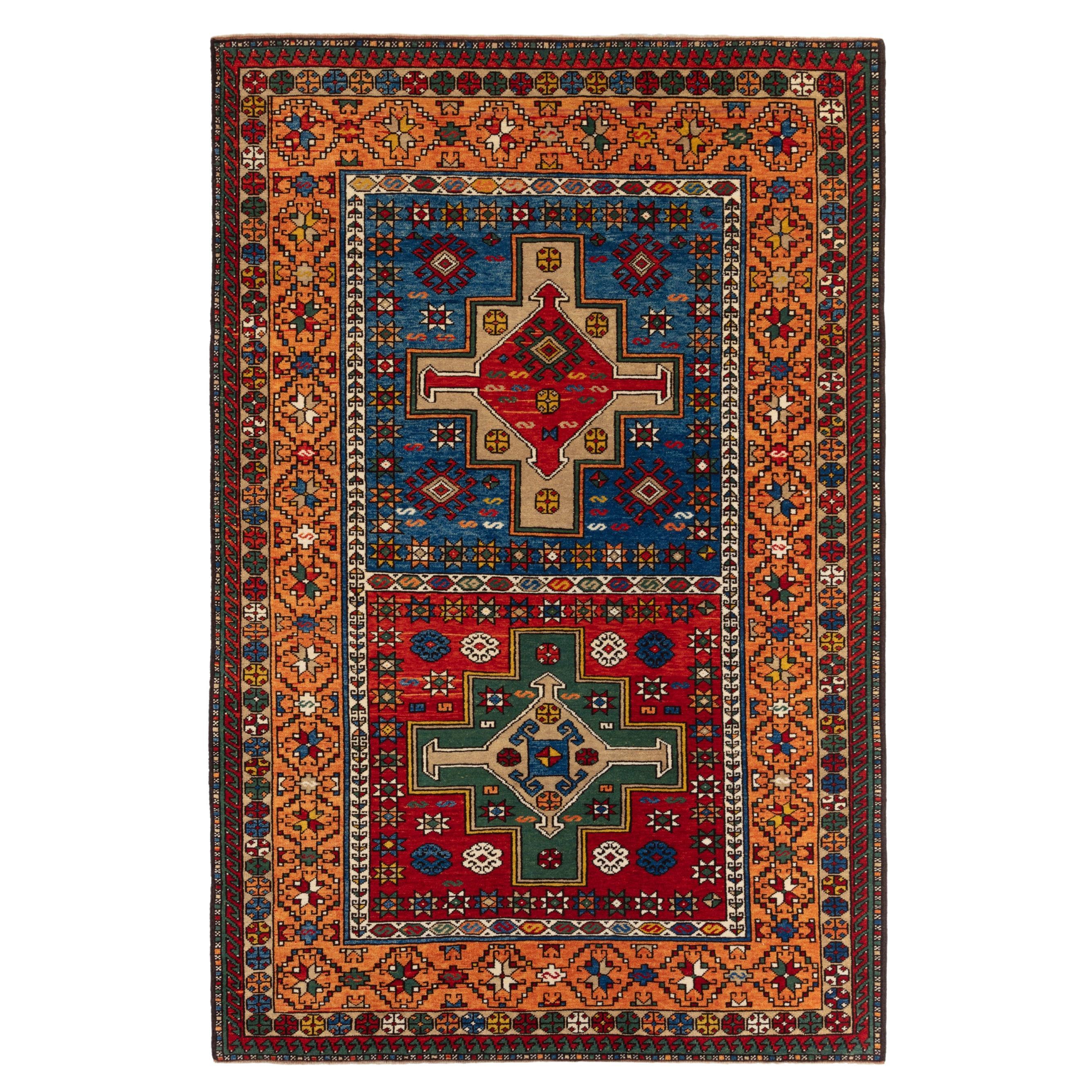 Ararat Rugs Two Medallions Kagizman Kazak Rug Antique Revival Carpet Natural Dye im Angebot