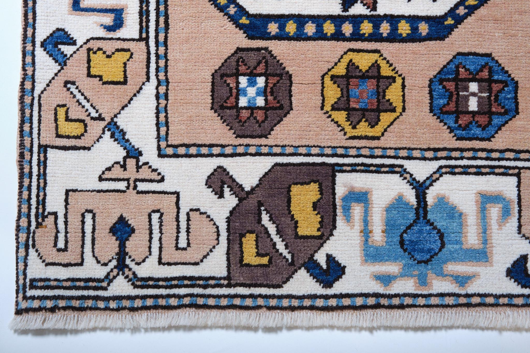 The source of the rug comes from the book Orient Star – A Carpet Collection, E. Heinrich Kirchheim, Hali Publications Ltd, 1993 nr.160. This unusual shape of a central octagon and cross-shaped hooks in the diamond design 17th-century rug from the