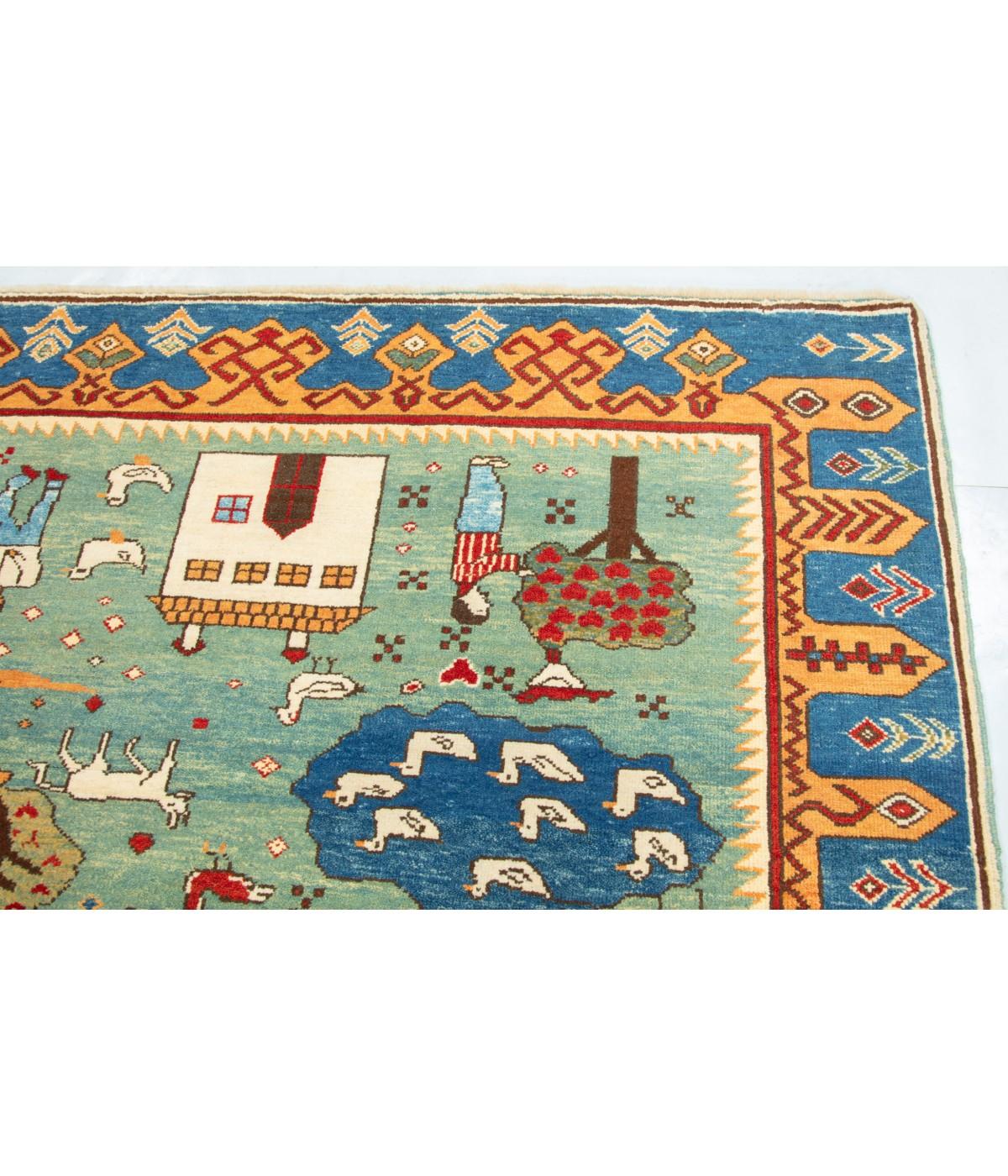 Oushak Tappeto turco a tema villaggio di Ararat Rugs, tappeto azero, tinto naturale in vendita