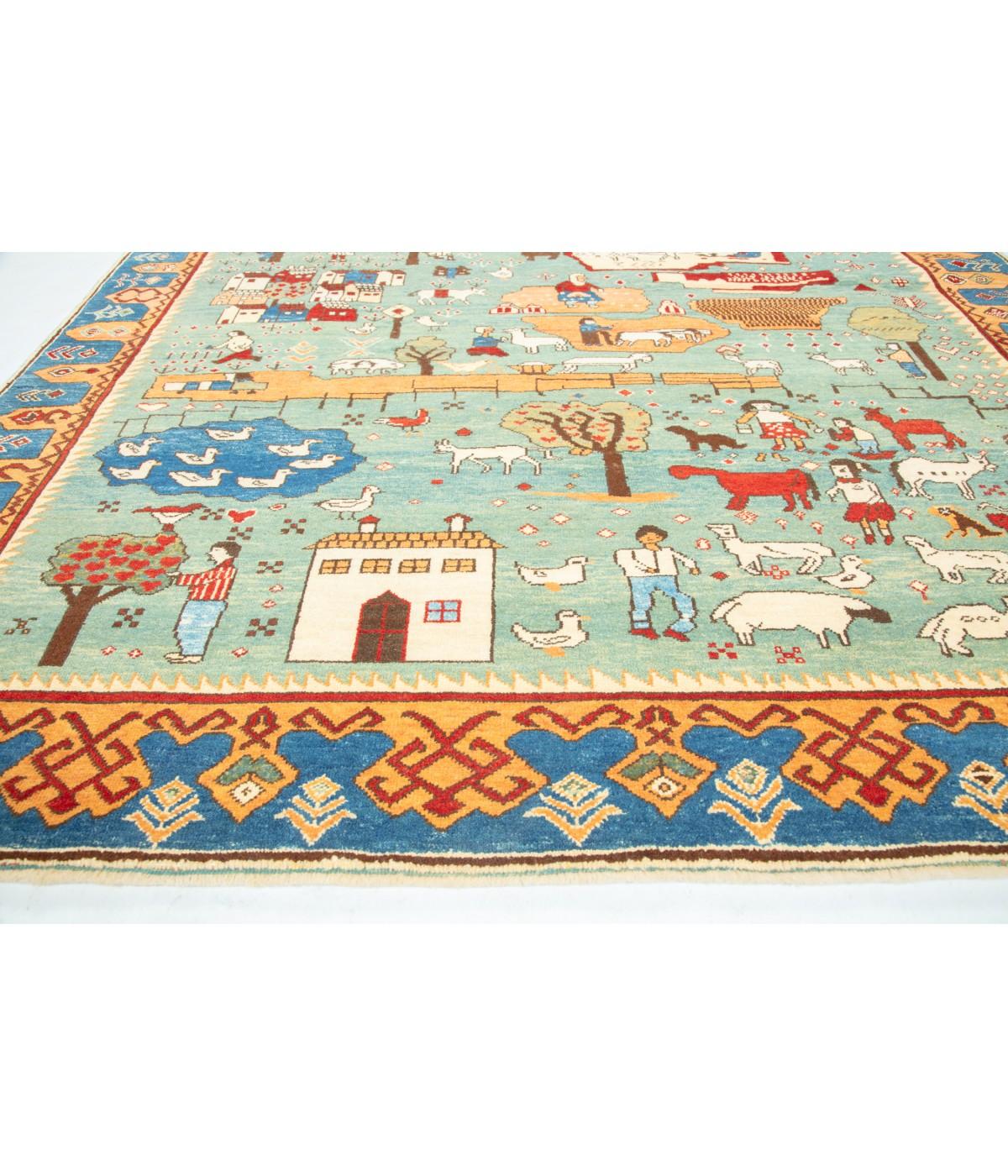 XXI secolo e contemporaneo Tappeto turco a tema villaggio di Ararat Rugs, tappeto azero, tinto naturale in vendita