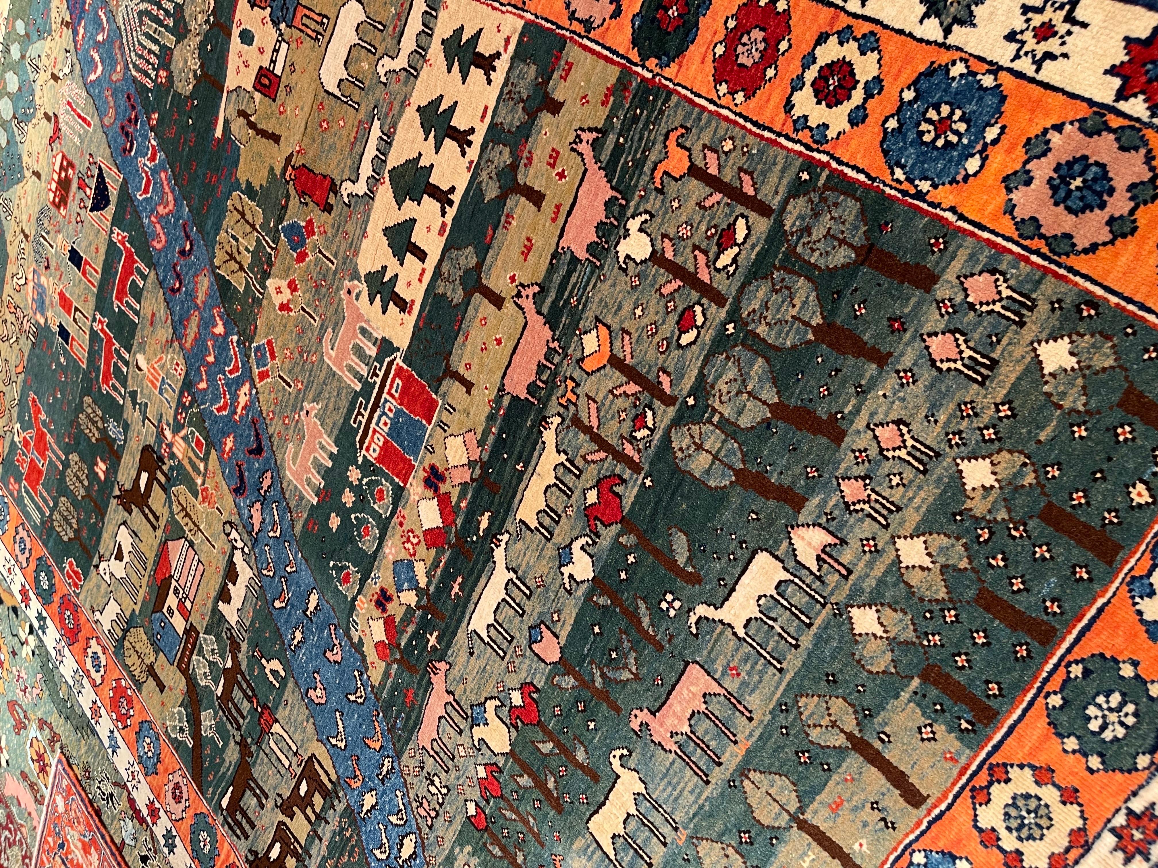 Ararat Rugs Alfombra Azeri Folk Life, Tema Aldea, Alfombra Turca, Teñido Natural Lana en venta