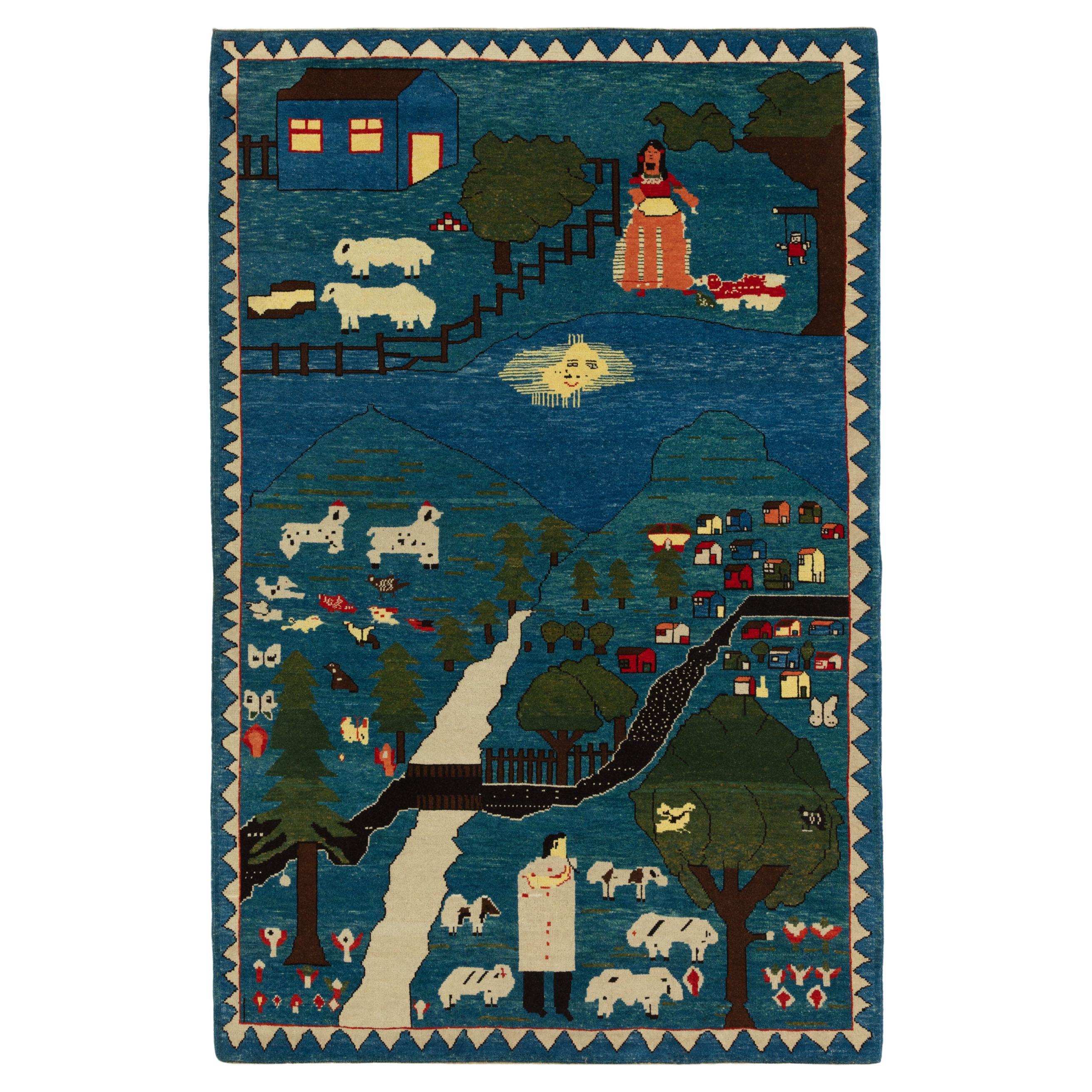 Ararat Rugs Village Theme Azeri Folk Life Rug, Turkish Carpet, Natural Dyed For Sale