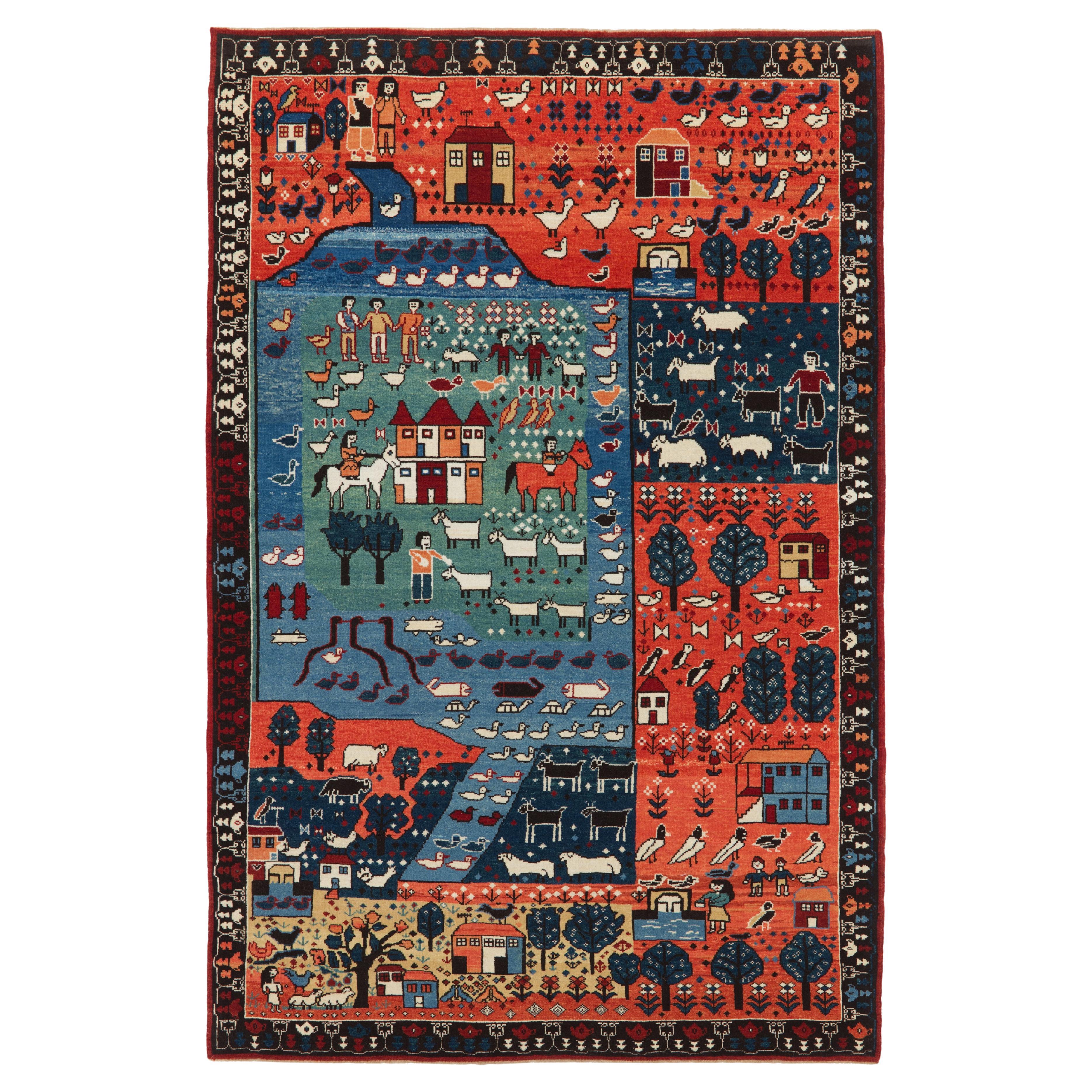 Ararat Rugs Village Theme Azeri Folk Life Rug, Turkish Pictorial Natural Carpet