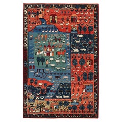 Ararat Rugs Village Theme Azeri Folk Life Rug, Türkischer Teppich, Natürlich gefärbt