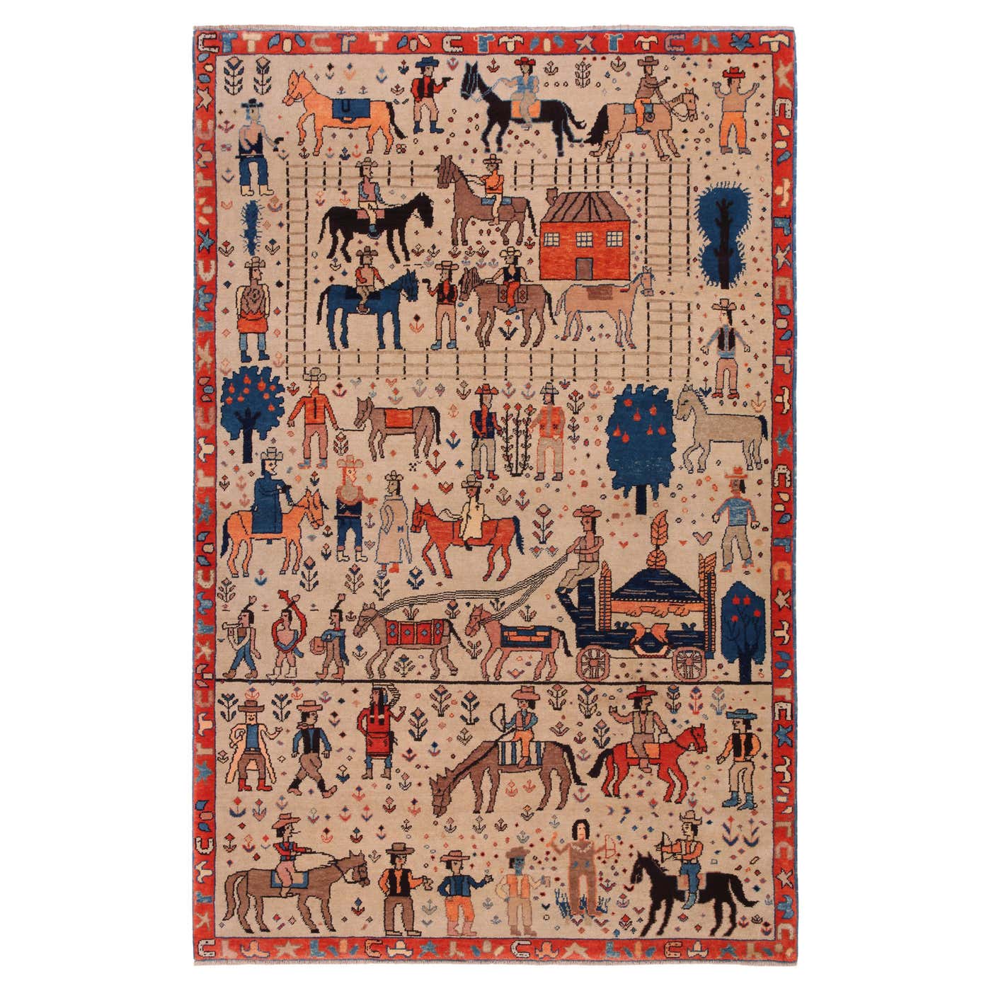 Ararat Rugs Western Theme Azeri Folk Life Rug, Turkish Carpet, Natural ...