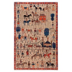 Ararat Rugs Western Theme Azeri Folk Life Rug, Turkish Carpet, Natural Dyed