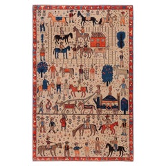 Ararat Rugs Western Theme Azeri Folk Life Rug, Türkischer Teppich, Natürlich gefärbt