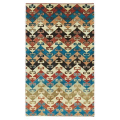 Ararat Rugs Zig-Zag Lines Rug, Antique Anatolian Revival Carpet, Natural Dyed