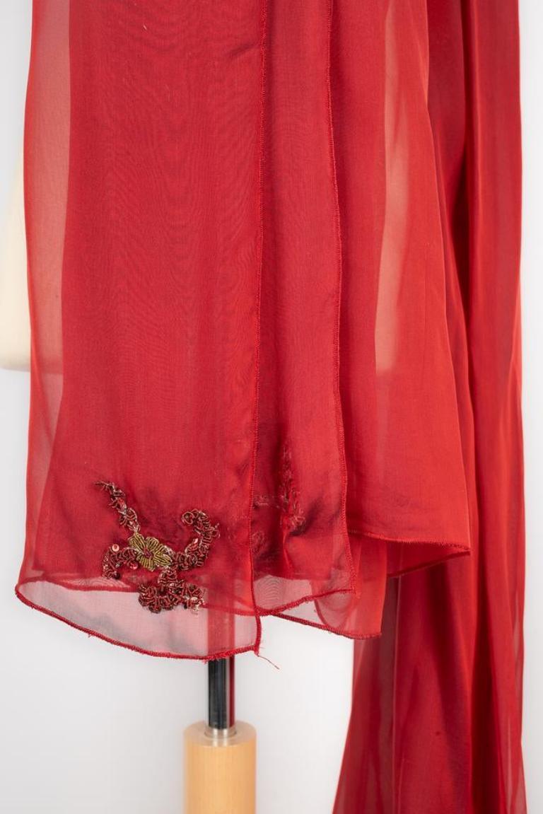 Arasa Morelli Couture Long Burgundy Silk Muslin Dress For Sale 7