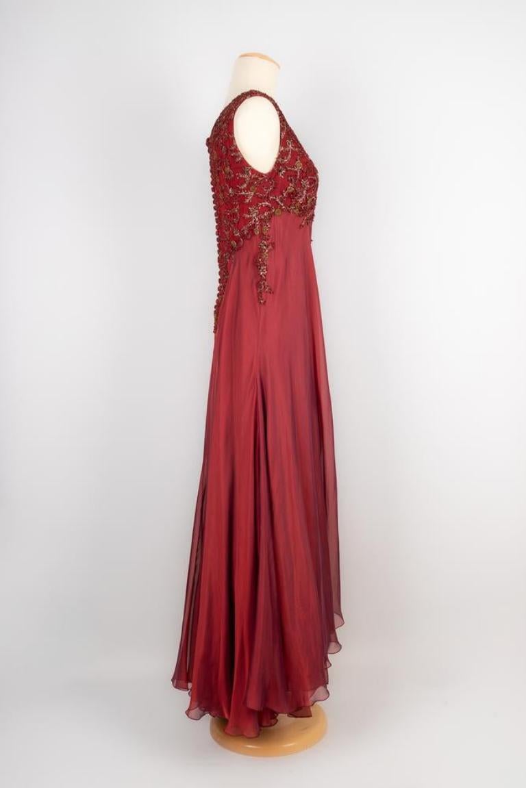 Women's Arasa Morelli Couture Long Burgundy Silk Muslin Dress For Sale