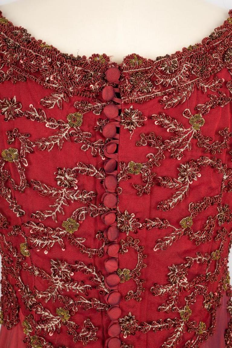 Arasa Morelli Couture Long Burgundy Silk Muslin Dress For Sale 1