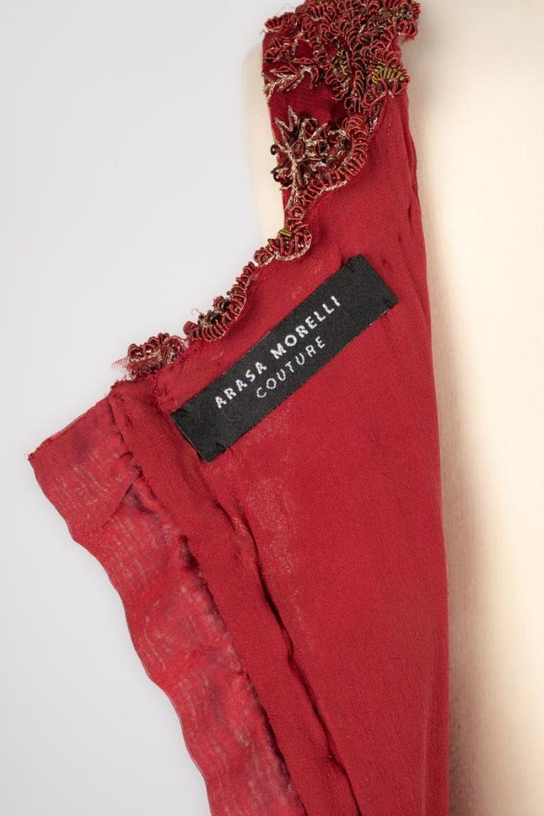 Arasa Morelli Couture Long Burgundy Silk Muslin Dress For Sale 2